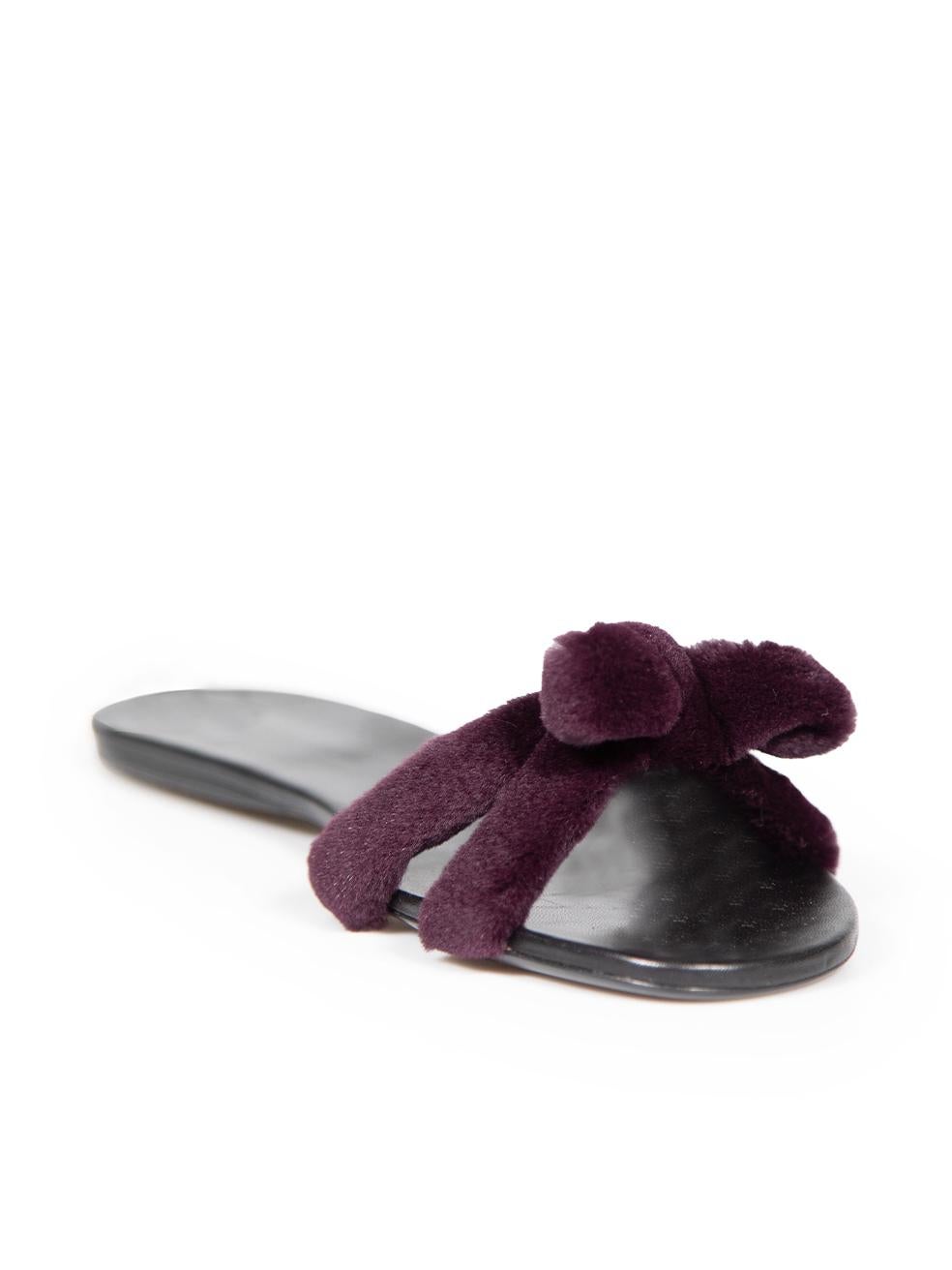 CONDITION is Very good. Minimal wear to slides is evident. Minimal wear to the insoles is seen with a few scratches and abrasions on this used The Row designer resale item.
 
 
 
 Details
 
 
 Model: Hollie
 
 Purple
 
 Mink fur
 
 Slide sandals
 
