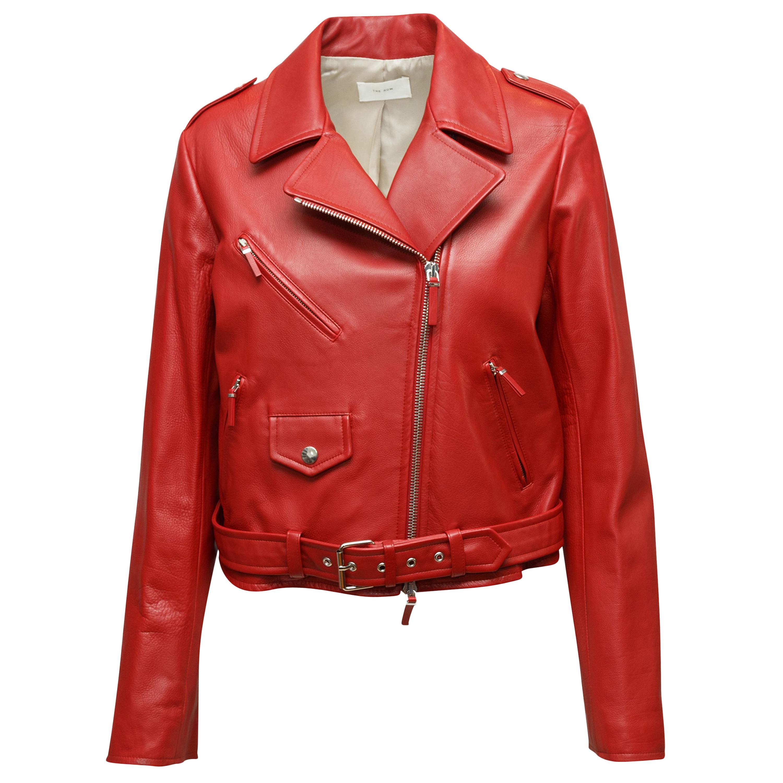 The Row Red Leather Moto Jacket