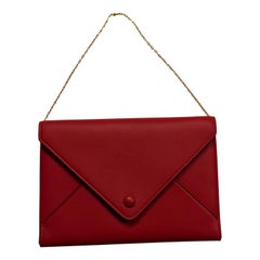 The Row Ruby Red Leather Mini Envelope Luxury Clutch w/ Gold Jewelry Chain Strap