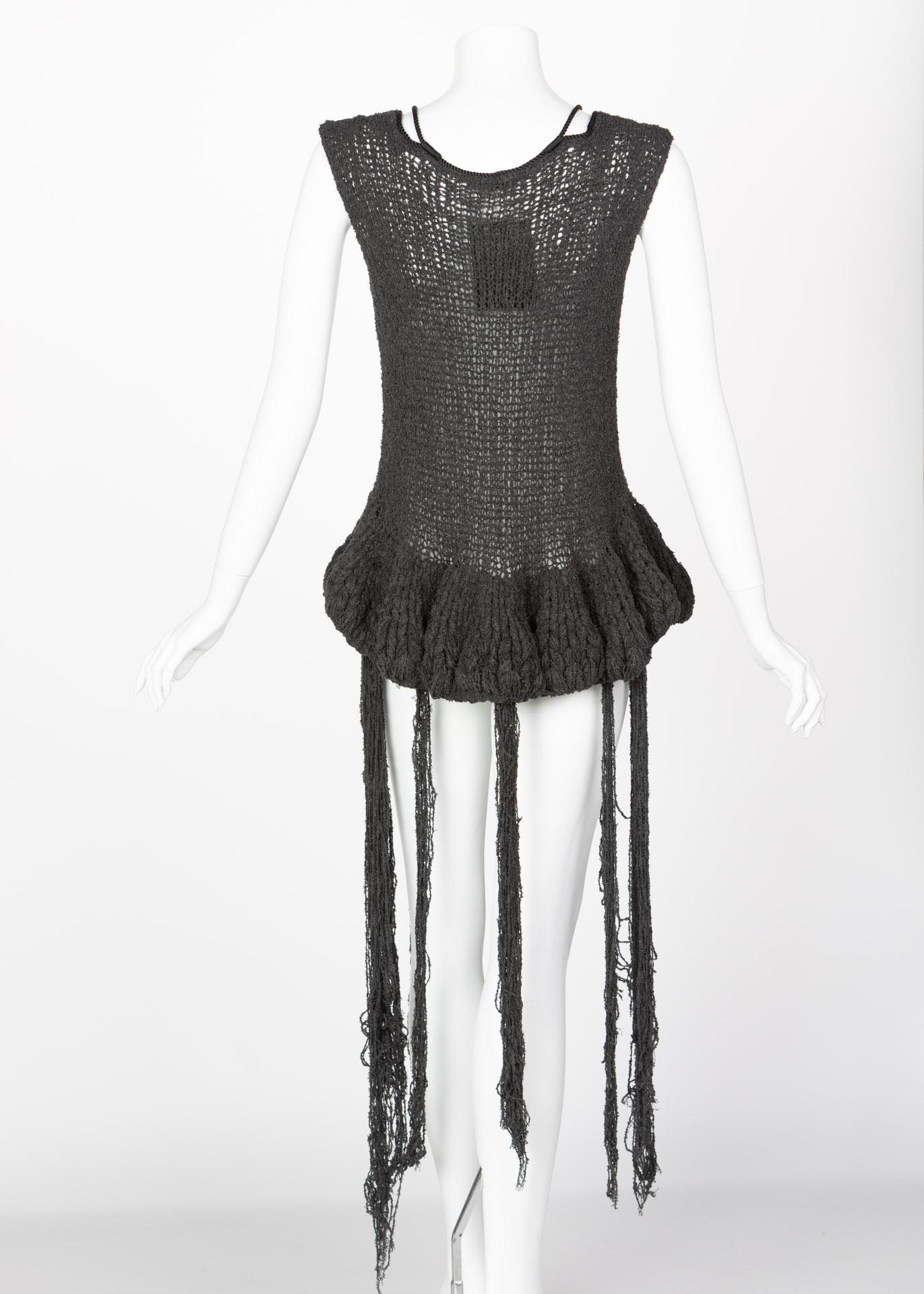 The Row Silk Knit Peplum Fringe Sweater In New Condition For Sale In Boca Raton, FL