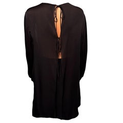 The Row Silk Sheer Tunic Top XS Black Open Back w/ Ties Bishop Sleeves Hi-Low