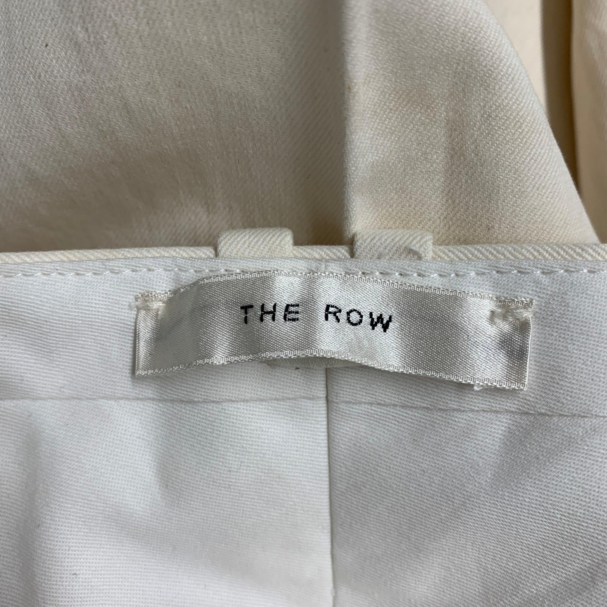 Beige THE ROW Size 0 Cream Cotton Linen Pleated Dress Pants For Sale