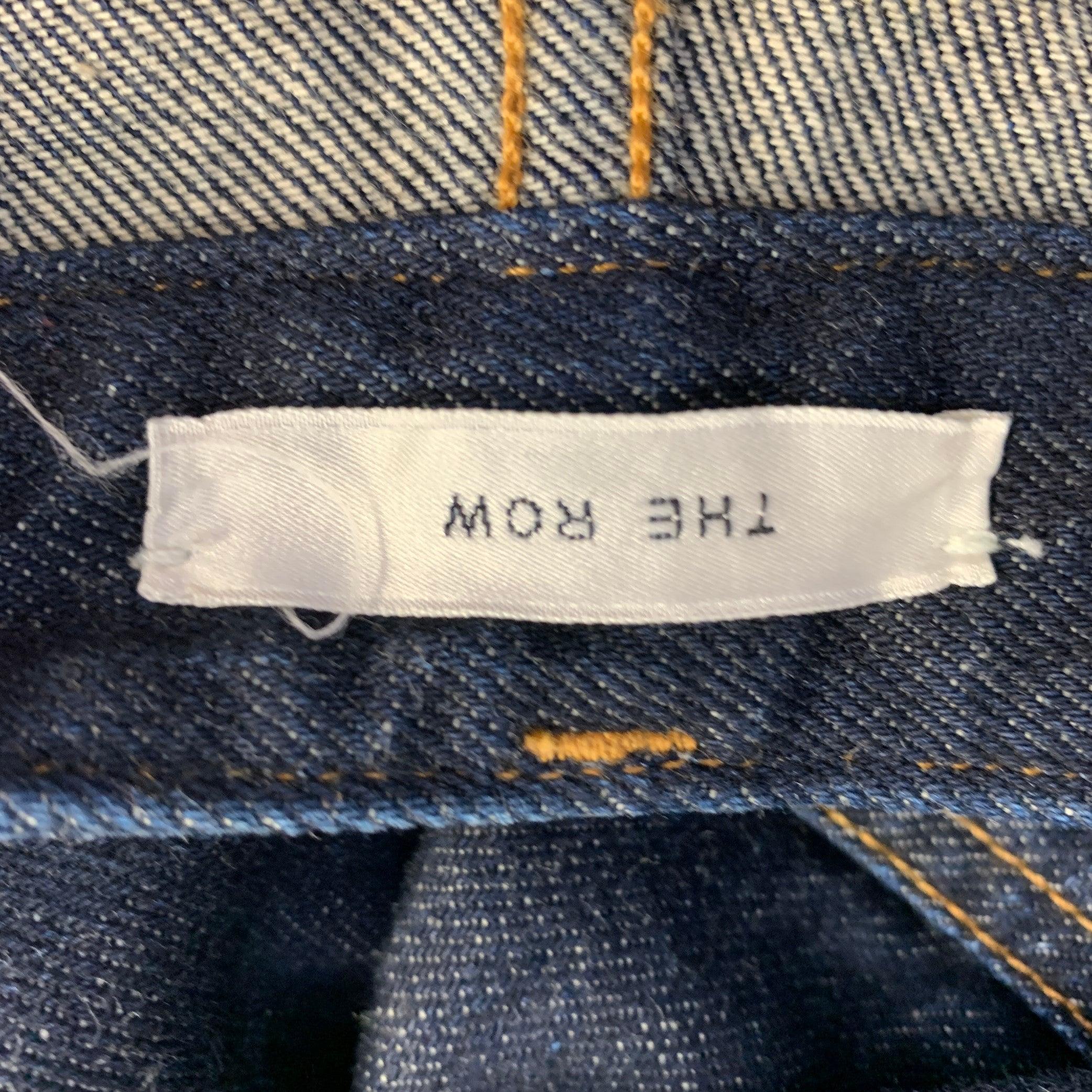THE ROW Size 12 Blue Indigo Cotton Twill Contrast Stitch Tapered Selvedge Jeans Azul en venta