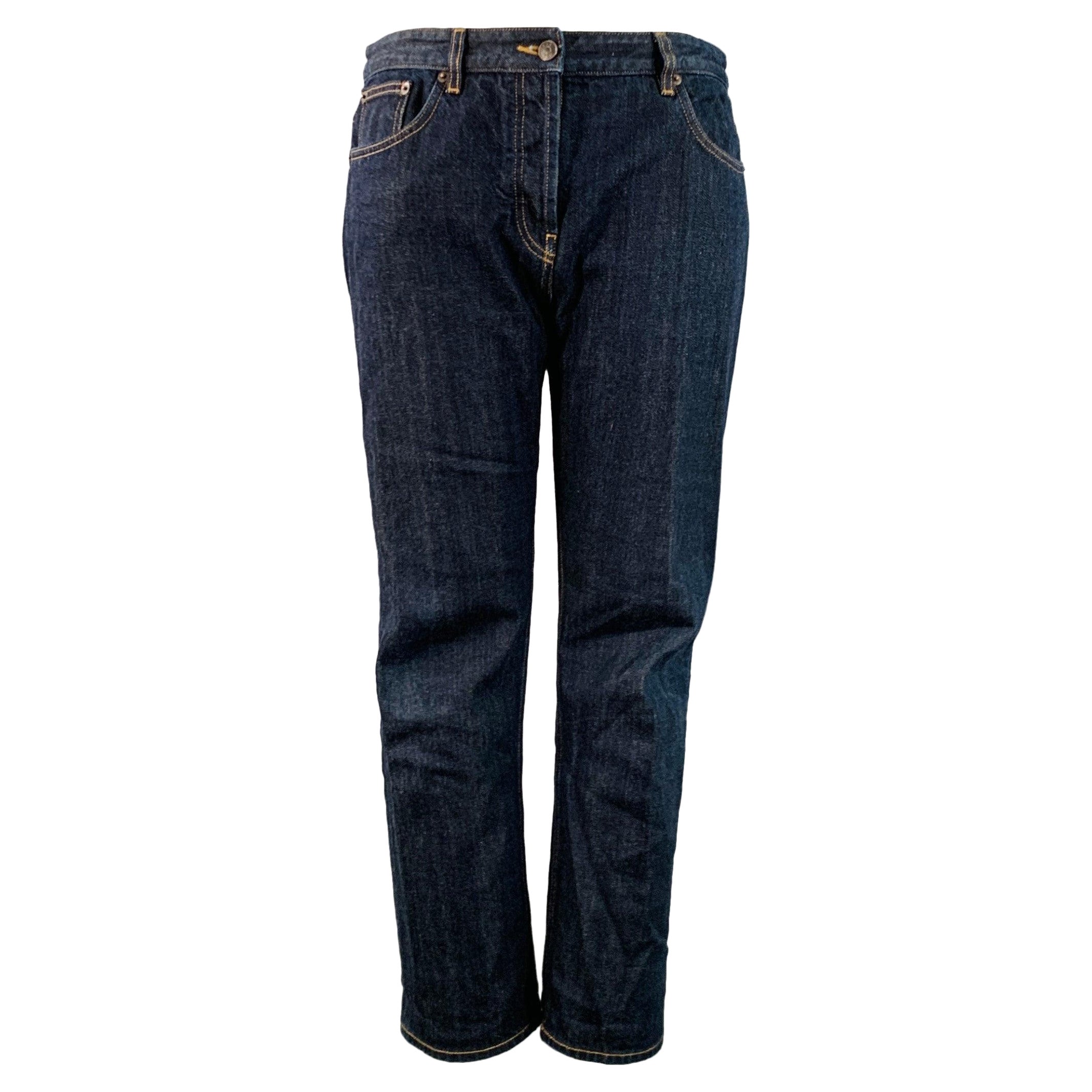 THE ROW Size 12 Blue Indigo Cotton Twill Contrast Stitch Tapered Selvedge Jeans