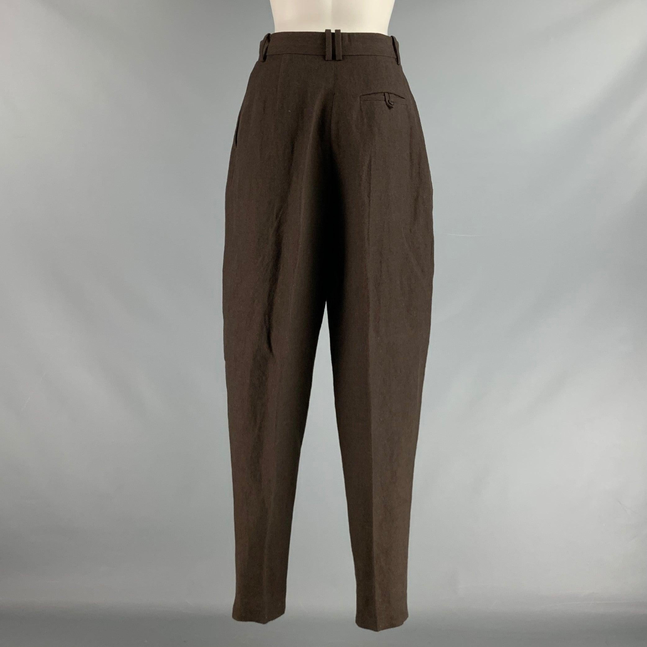 THE ROW Pantalones de vestir de talle alto plisados en mezcla de lana marrón talla 2 Negro en venta