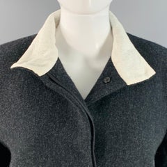 THE ROW Size 4 Aimon Black Charcoal Wool Paper Nehru Collar Hidden Buttons Jacket