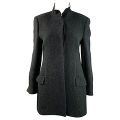 THE ROW Size 4 Aimon Black Charcoal Wool Paper Nehru Collar Hidden Buttons Jacket