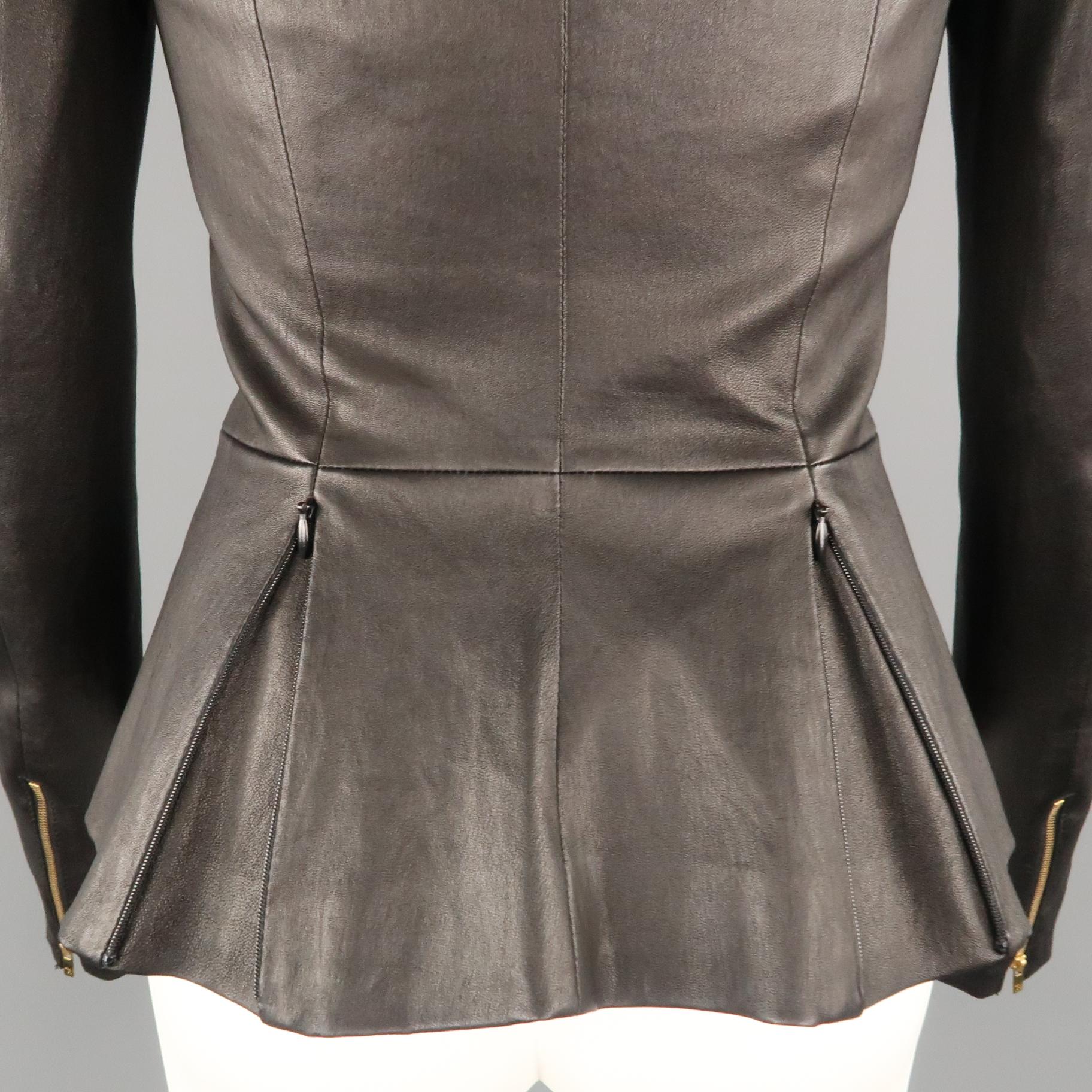 THE ROW Size 4 Black Leather Zip Peplum ANASTA Jacket 1