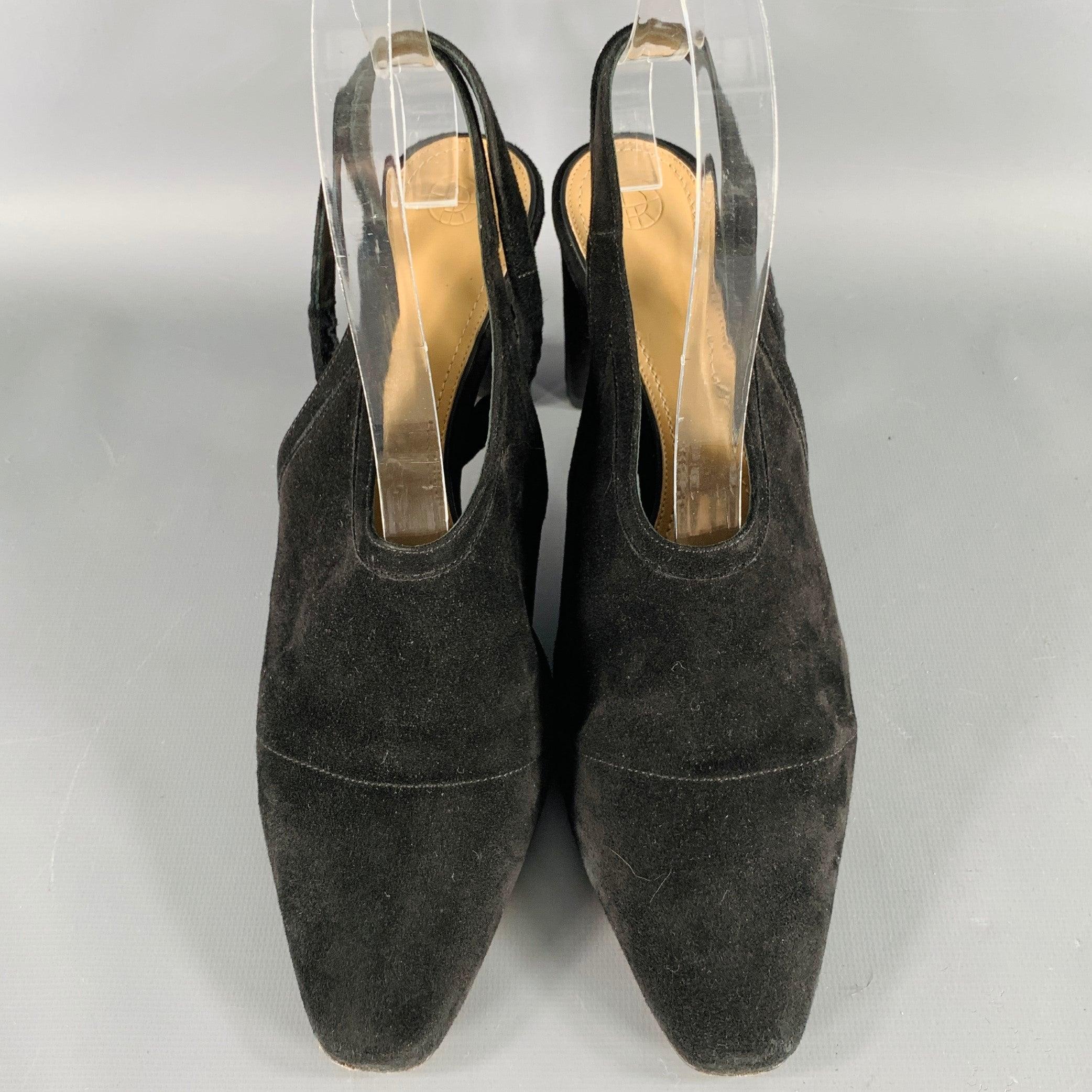 Women's THE ROW Size 7.5 Black Suede Slingback Pumps For Sale