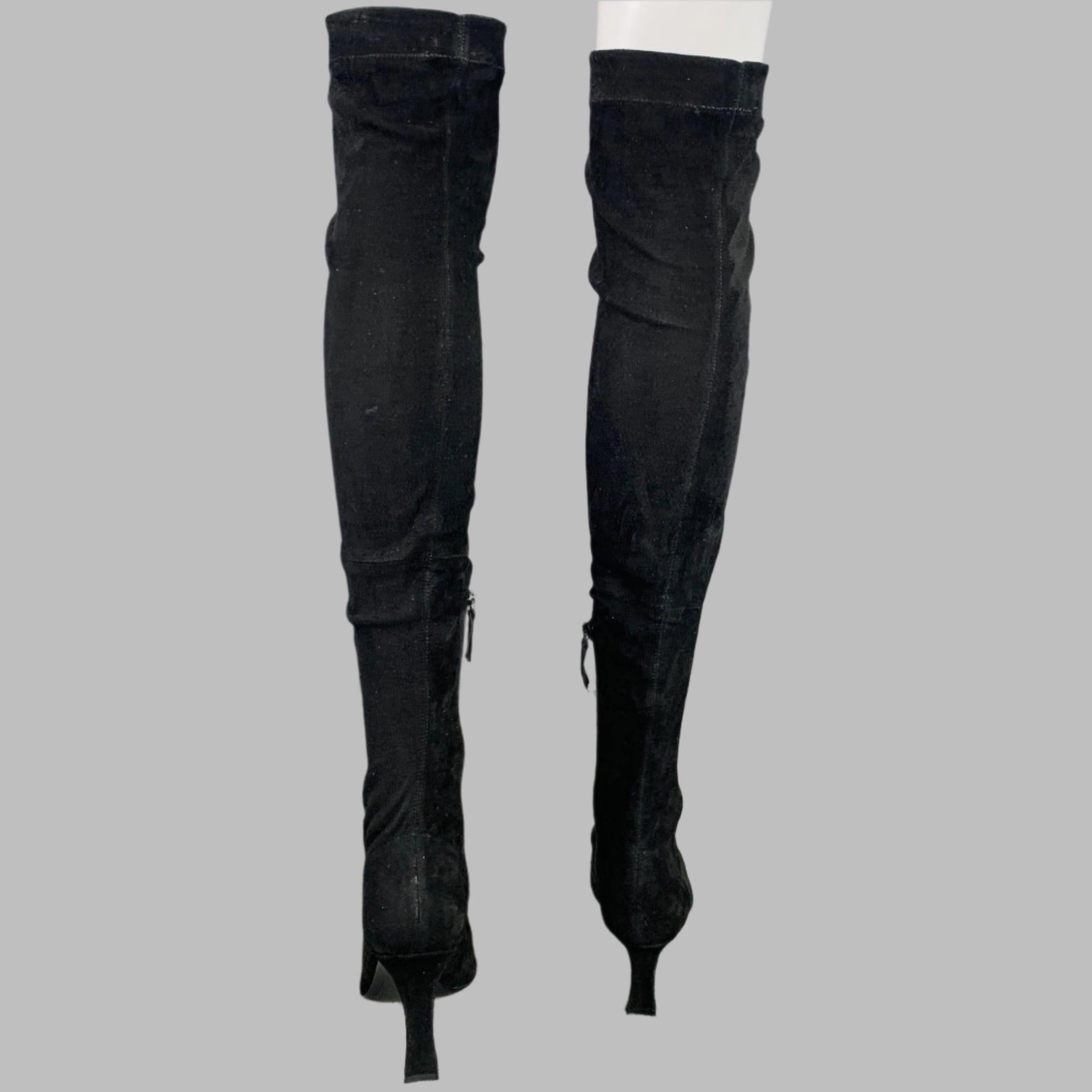 THE ROW Size 7.5 Black Suede Square Toe Thigh High Boots In Good Condition For Sale In San Francisco, CA