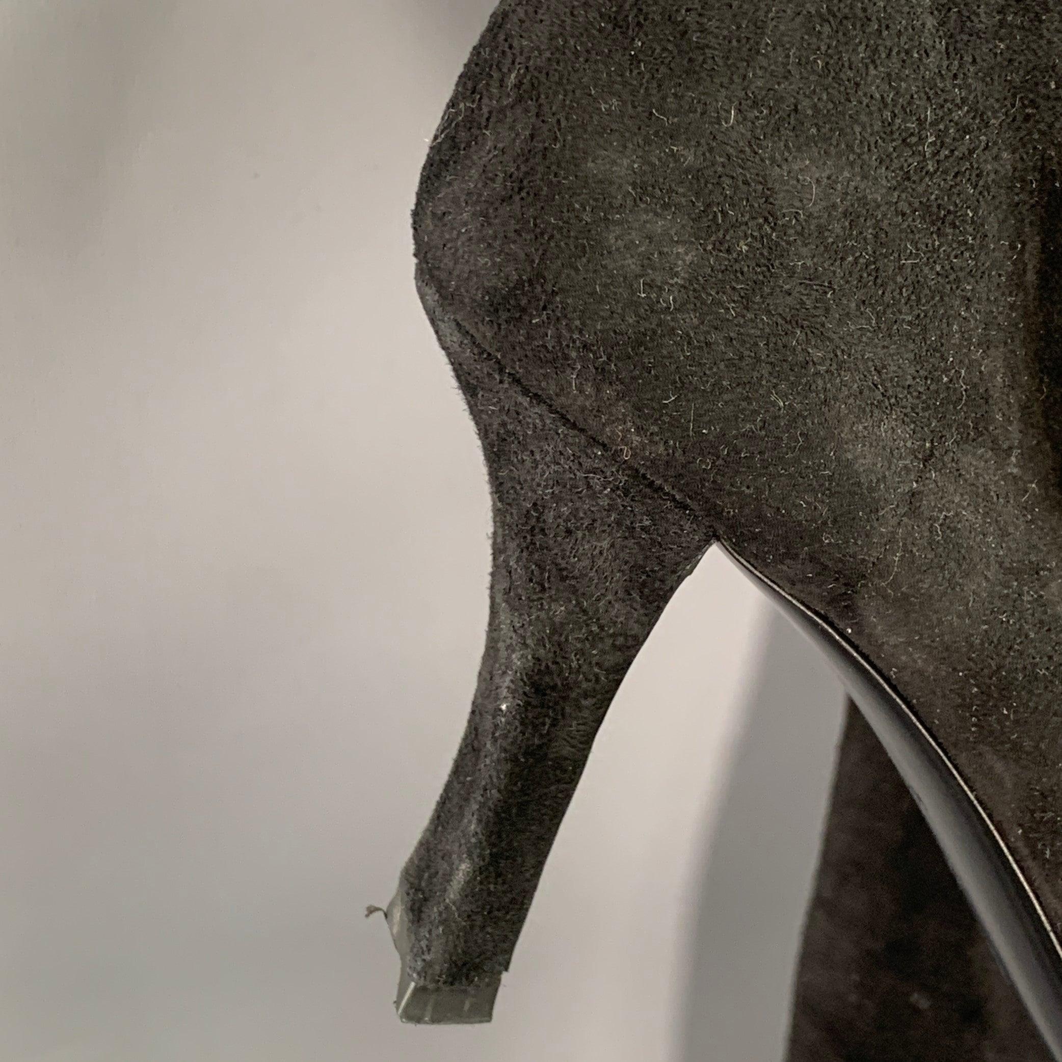 THE ROW Size 7.5 Black Suede Square Toe Thigh High Boots For Sale 2