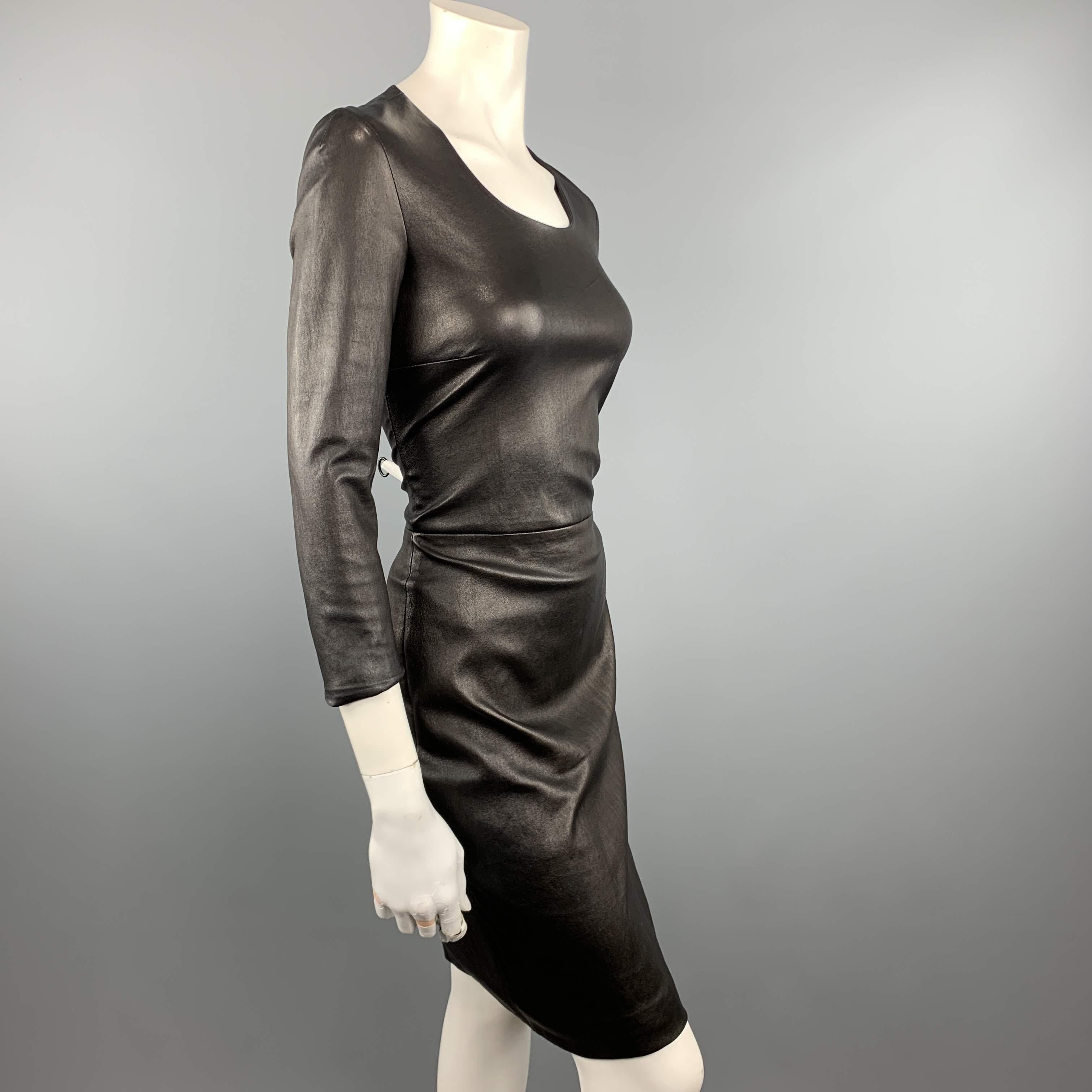 black leather long sleeve dress