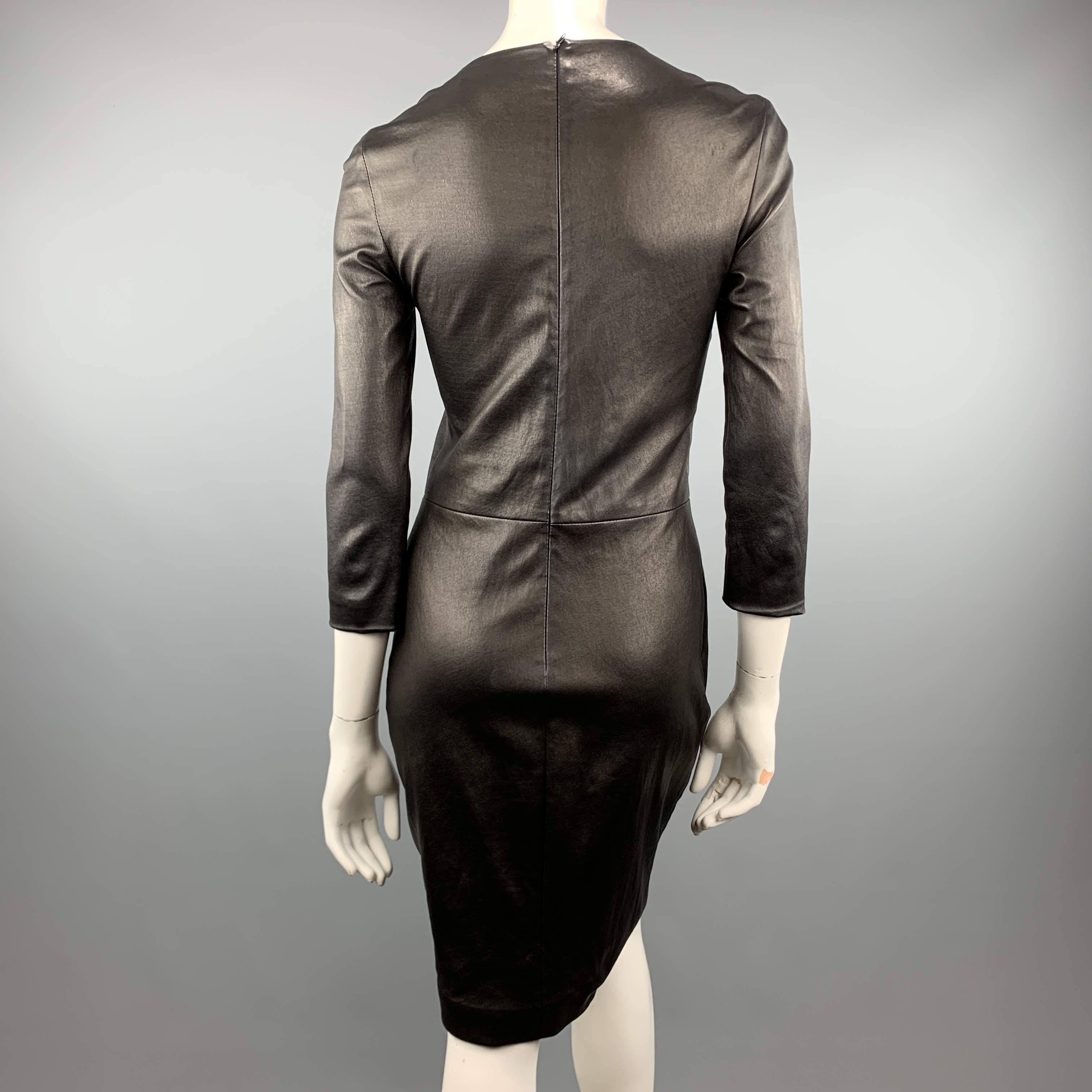 THE ROW Size 8 Black Stretch Leather Long Sleeve Sheath Dress In Excellent Condition In San Francisco, CA