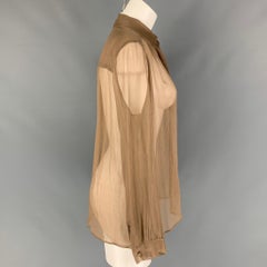 THE ROW Size 8 Khaki Silk Long Sleeve Blouse