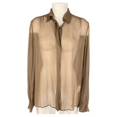 THE ROW Size 8 Khaki Silk Long Sleeve Blouse