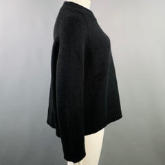 THE ROW Size L Black Cashmere Knit Raglan Sleeves Crew Neck Sweater
