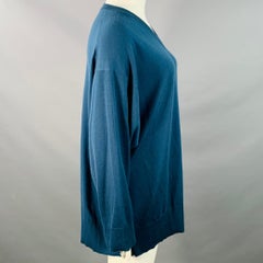 THE ROW Size L Blue Cashmere Blend Knit Oversized V-Neck Sweater