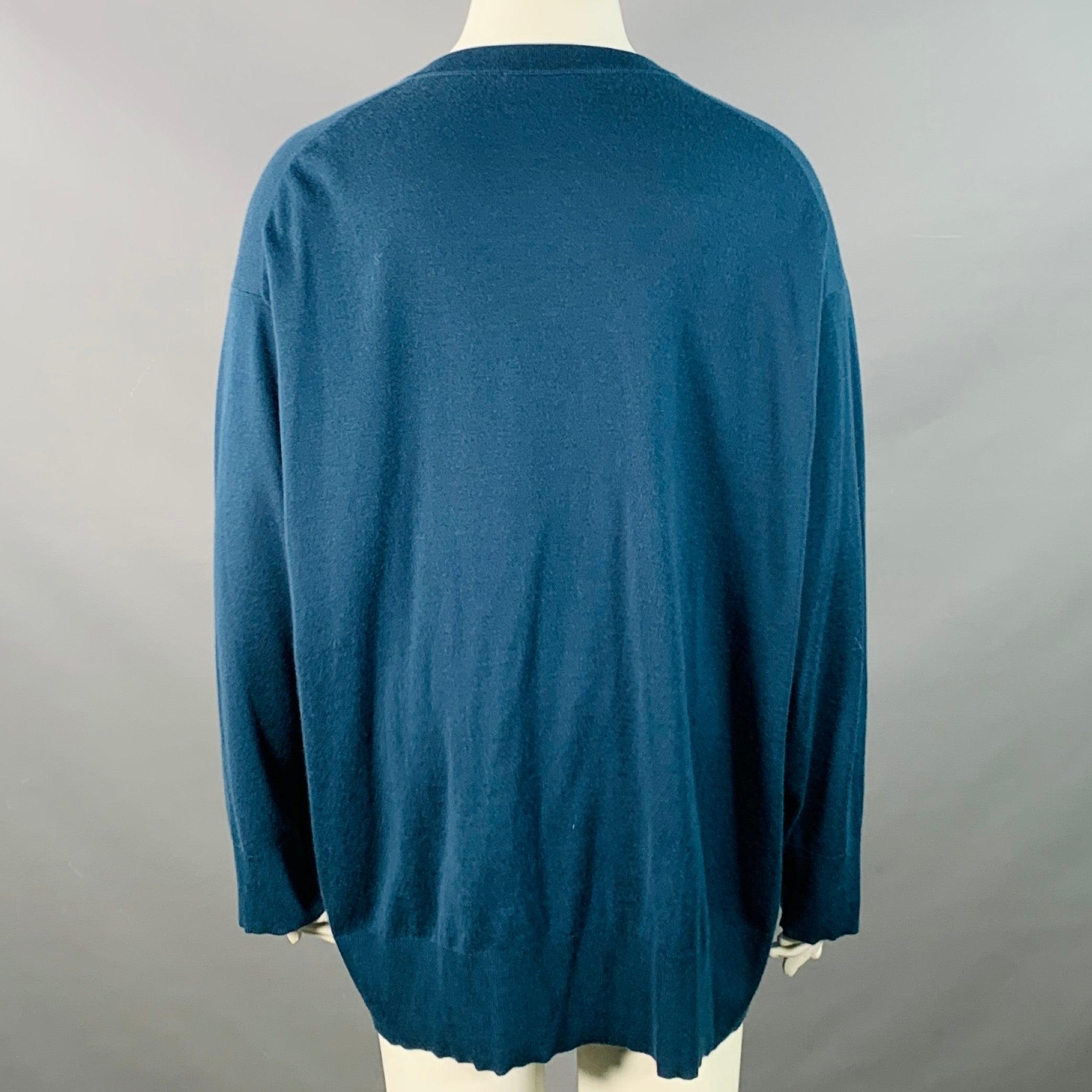 THE ROW Größe L Blauer Kaschmir-Mischstrickpullover mit V-Ausschnitt und Übergröße im Zustand „Gut“ im Angebot in San Francisco, CA