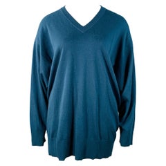 THE ROW Größe L Blauer Kaschmir-Mischstrickpullover mit V-Ausschnitt und Übergröße