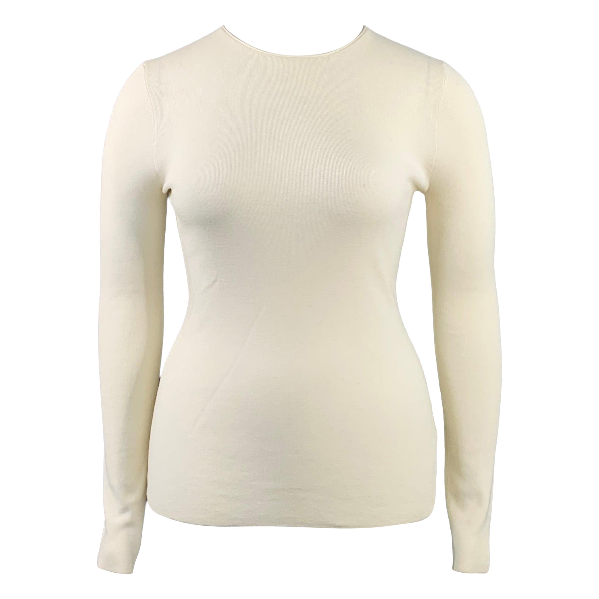 THE ROW Size L Cream Merino Wool Cashmere Crew Neck Pullover