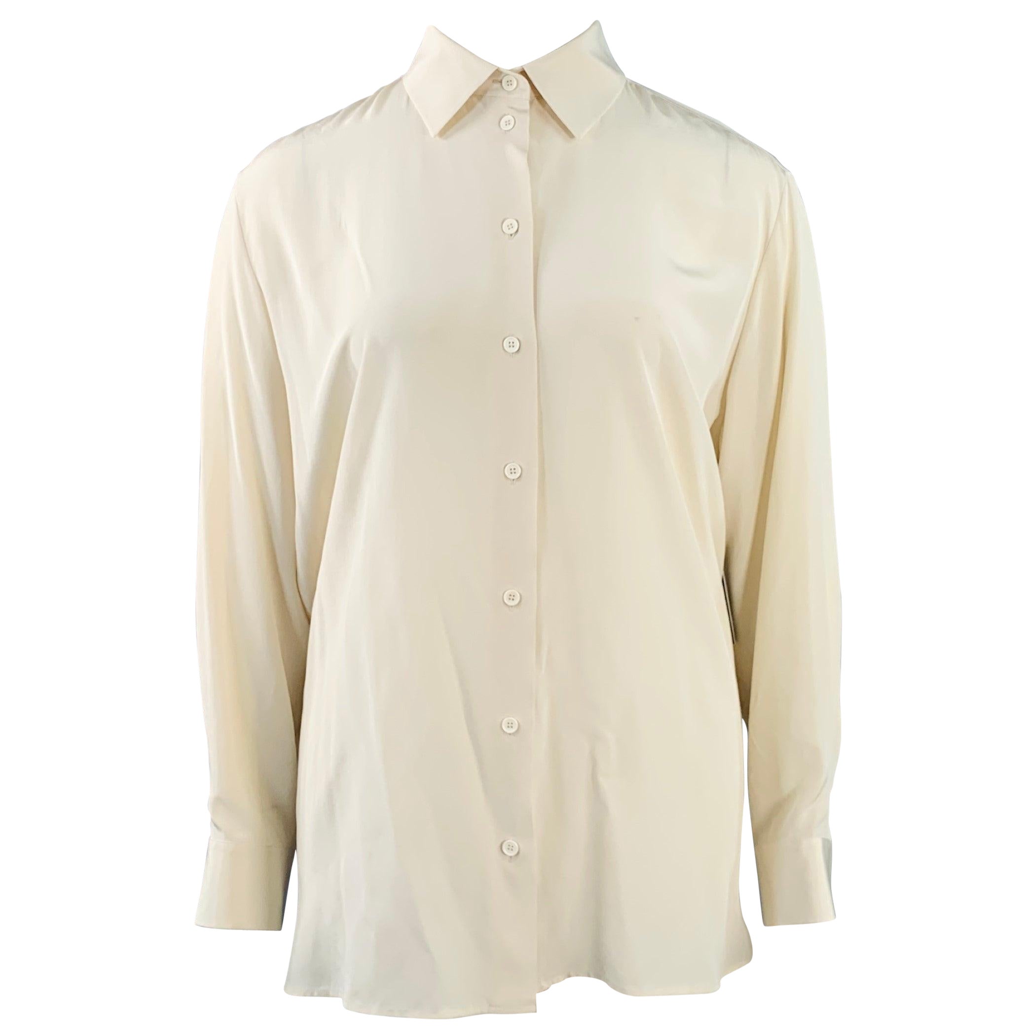 THE ROW Size L Cream Silk Crepe Spread Collar Shirt