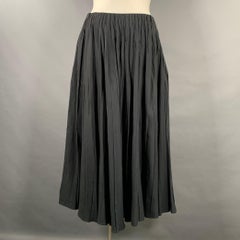 THE ROW Size L Grey Slate Silk  Linen Pleated Midi Skirt