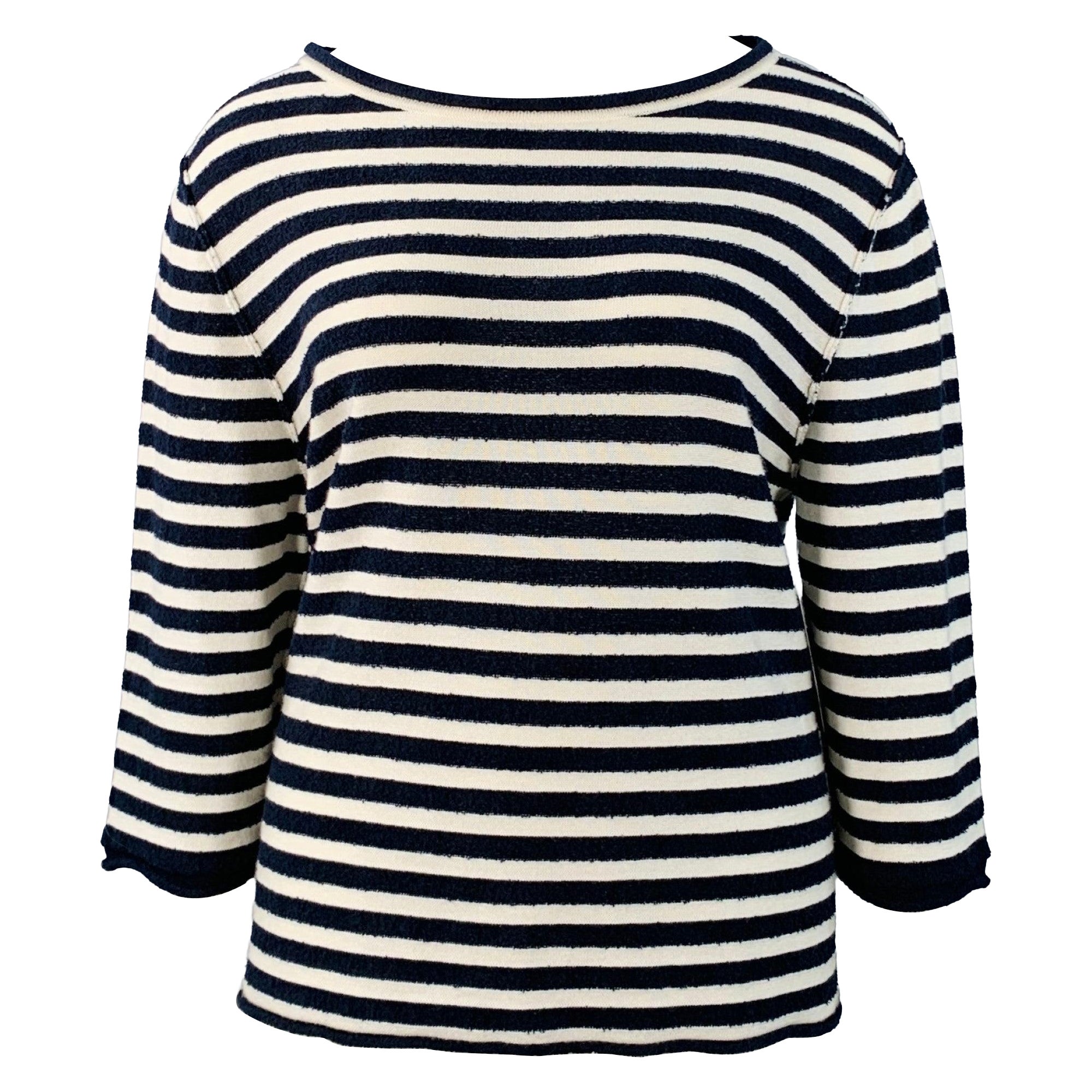 THE ROW Size L Navy White Cashmere Cotton Silk Blend Terry Reverse Seams Pullover