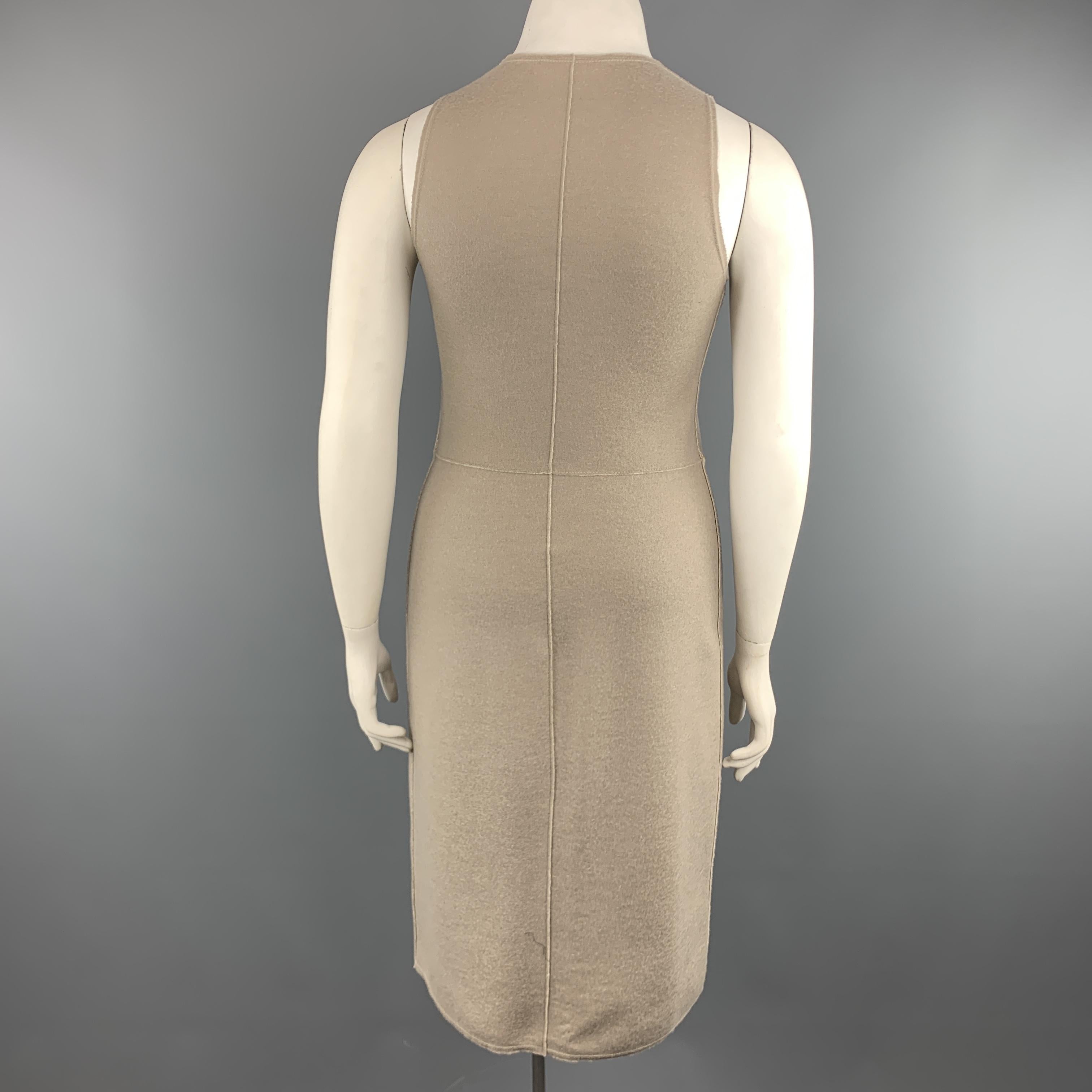 Brown THE ROW Size L Taupe Virgin Wool Blend Knit Sleeveless Sheath Sweater Dress