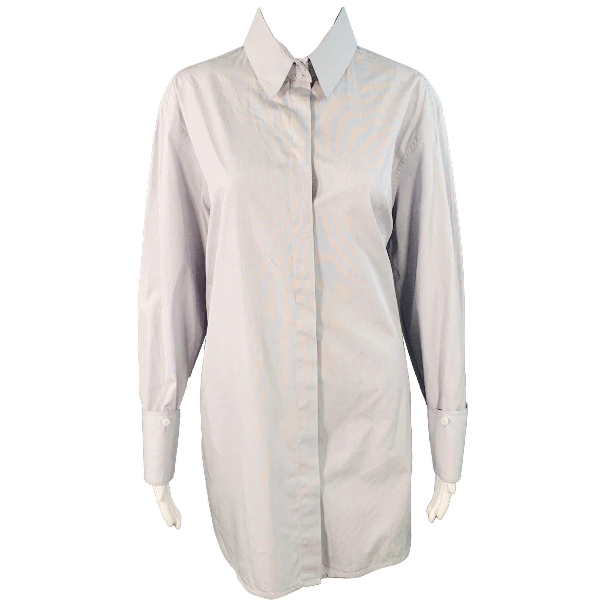 THE ROW Size M Blue White Cotton Stripe Oversized Hidden Placket Shirt For Sale