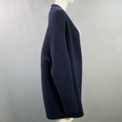 THE ROW Size M Navy Wool Cashmere Ribbed Open Front Cardigan