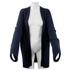 THE ROW Size M Navy Wool Cashmere Ribbed Open Front Cardigan