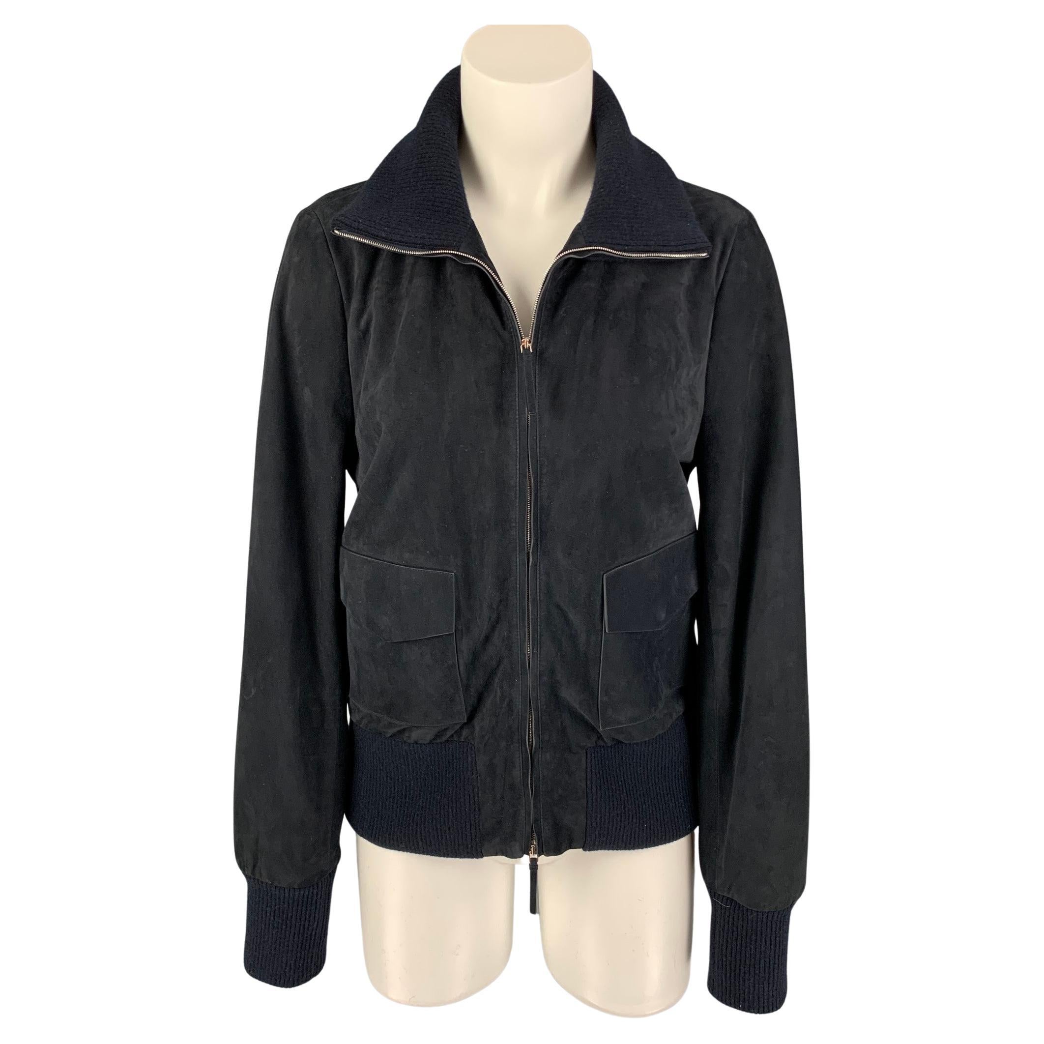 THE ROW Size S Navy Cashmere Blend Lamb Skin Bomber Jacket