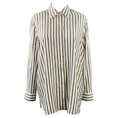 THE ROW Size S White Grey Silk Stripe Hidden Buttons Shirt