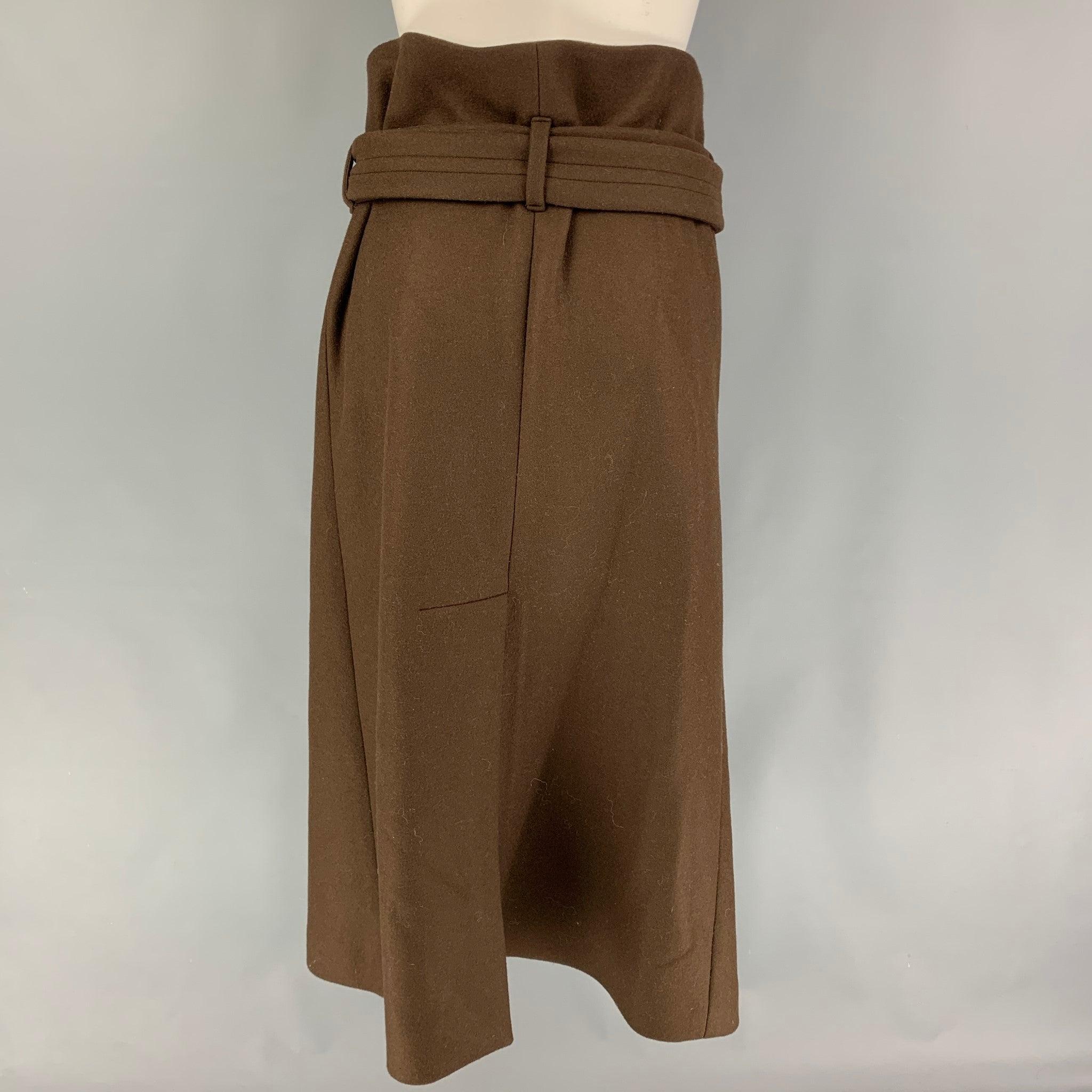 THE ROW Size XS Brown Wool Polyamide Benito Belted Paperbag Skirt In Good Condition For Sale In San Francisco, CA