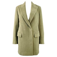 THE ROW Size XS Green Sage Wool Polyamide Twill Double Breasted Coat