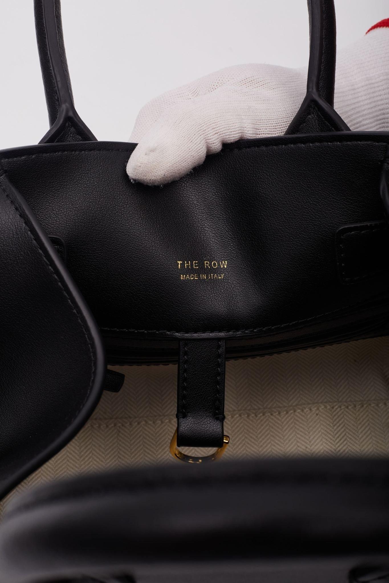 The Row Smooth Black Leather Margaux 12 Tote Bag 7