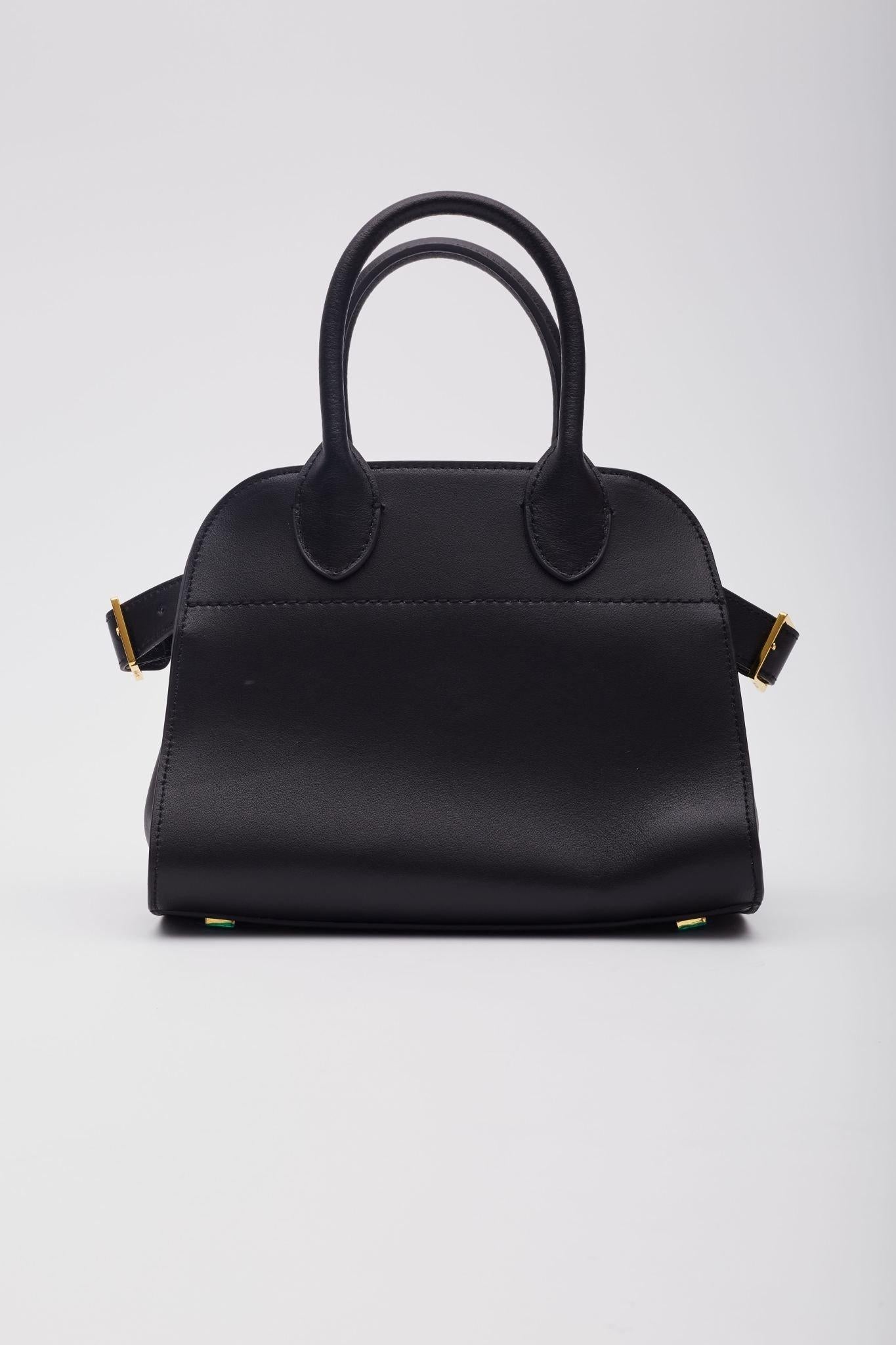 The Row Smooth Black Leather Margaux 12 Tote Bag 1
