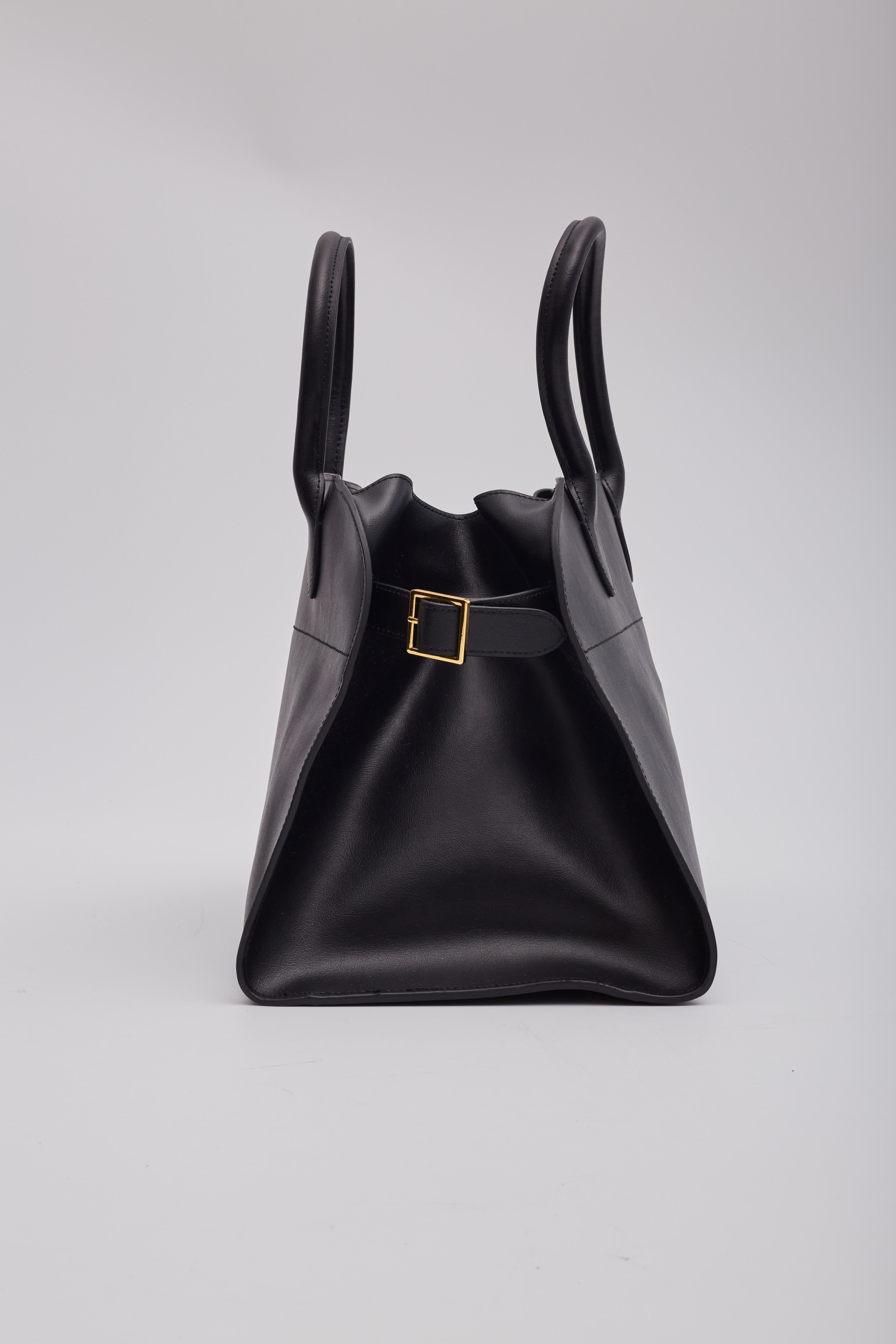 Women's or Men's The Row Smooth Black Leather Margaux 15 Tote Bag