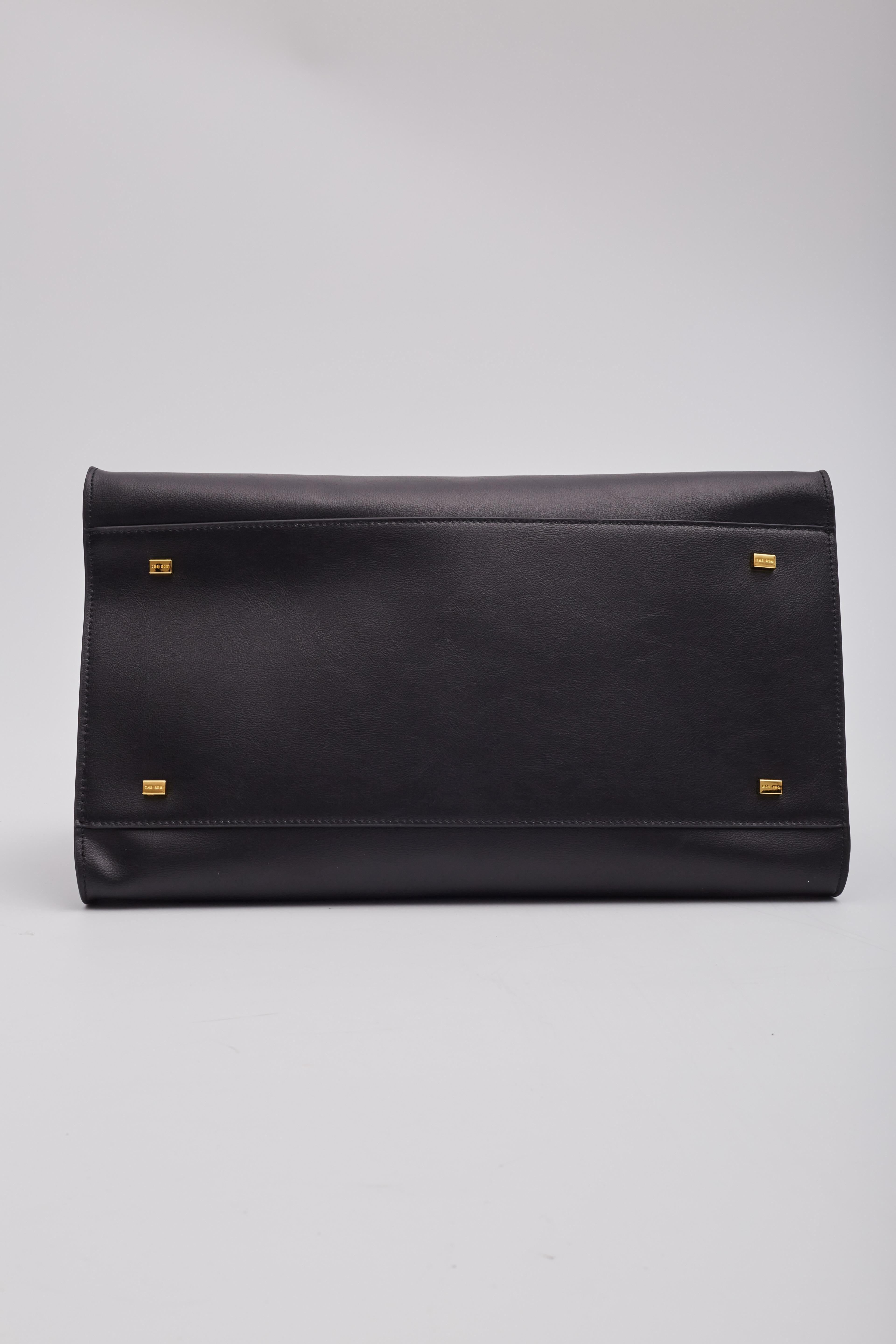 The Row Smooth Black Leather Margaux 15 Tote Bag 1
