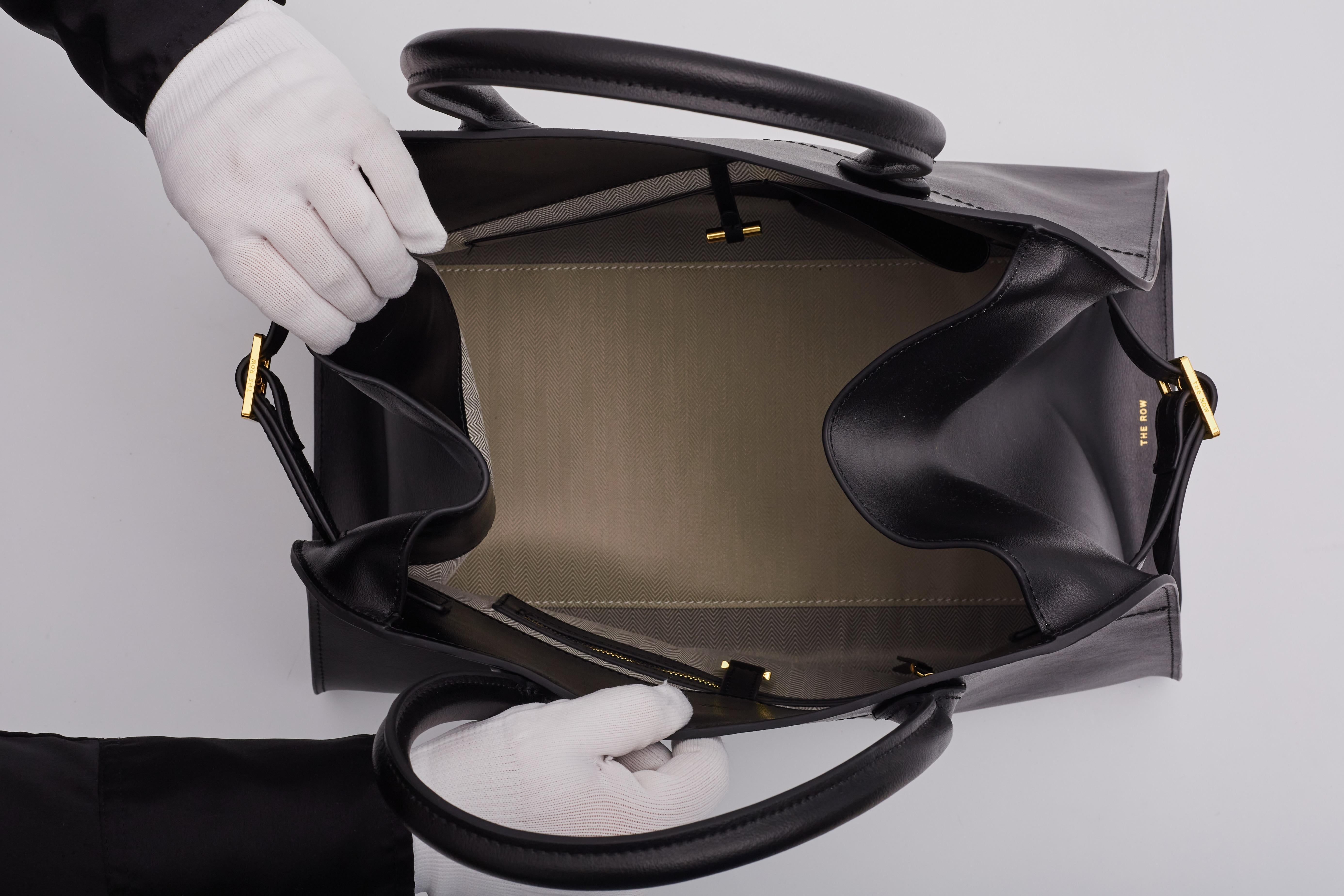 The Row Smooth Black Leather Margaux 15 Tote Bag 2