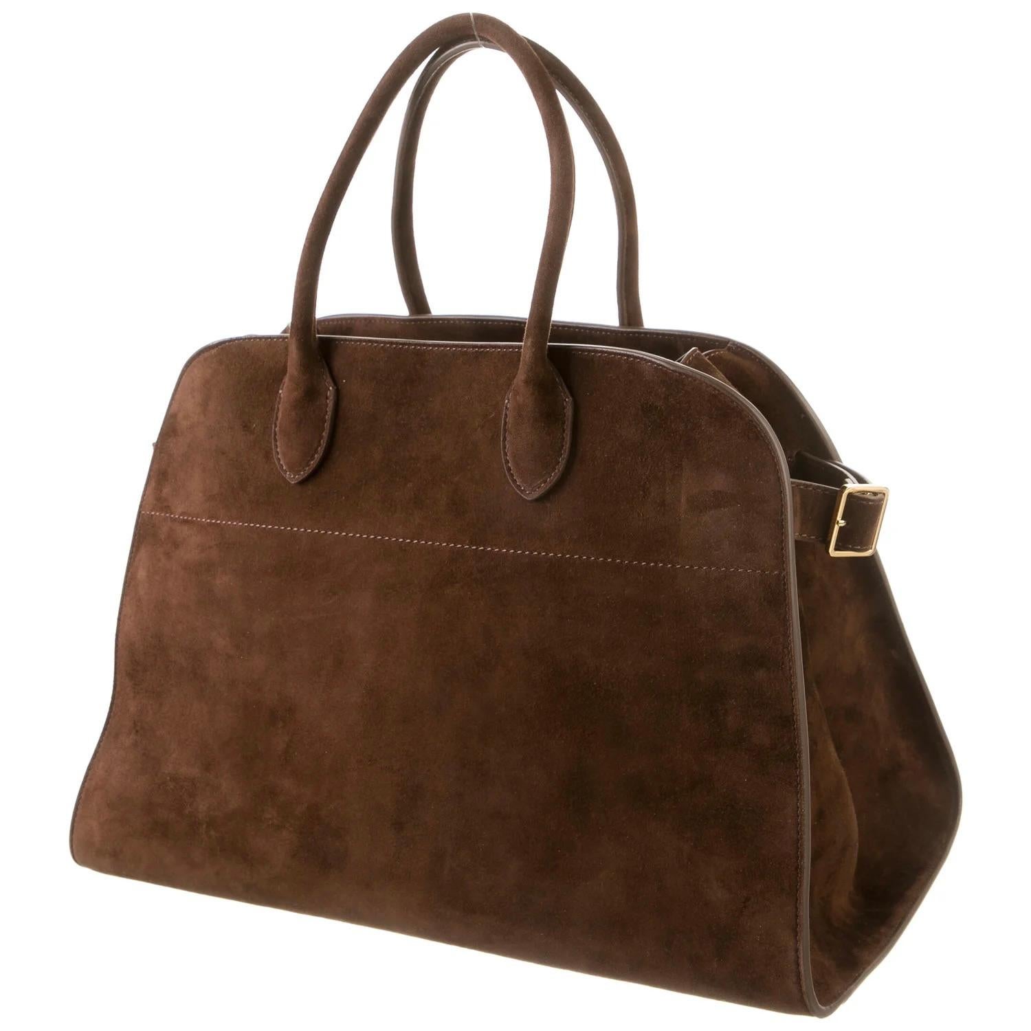 Black The Row Suede Top Handle Margaux Tote Bag Brwon