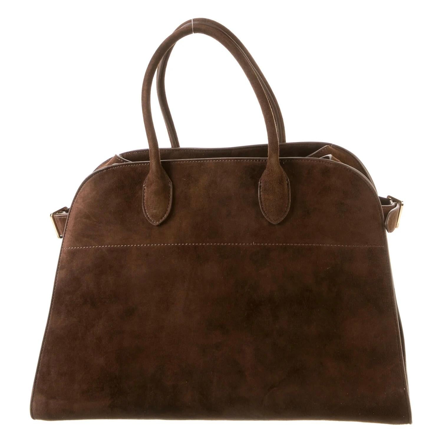 The Row Suede Top Handle Margaux Tote Bag Brwon In New Condition In Montreal, Quebec