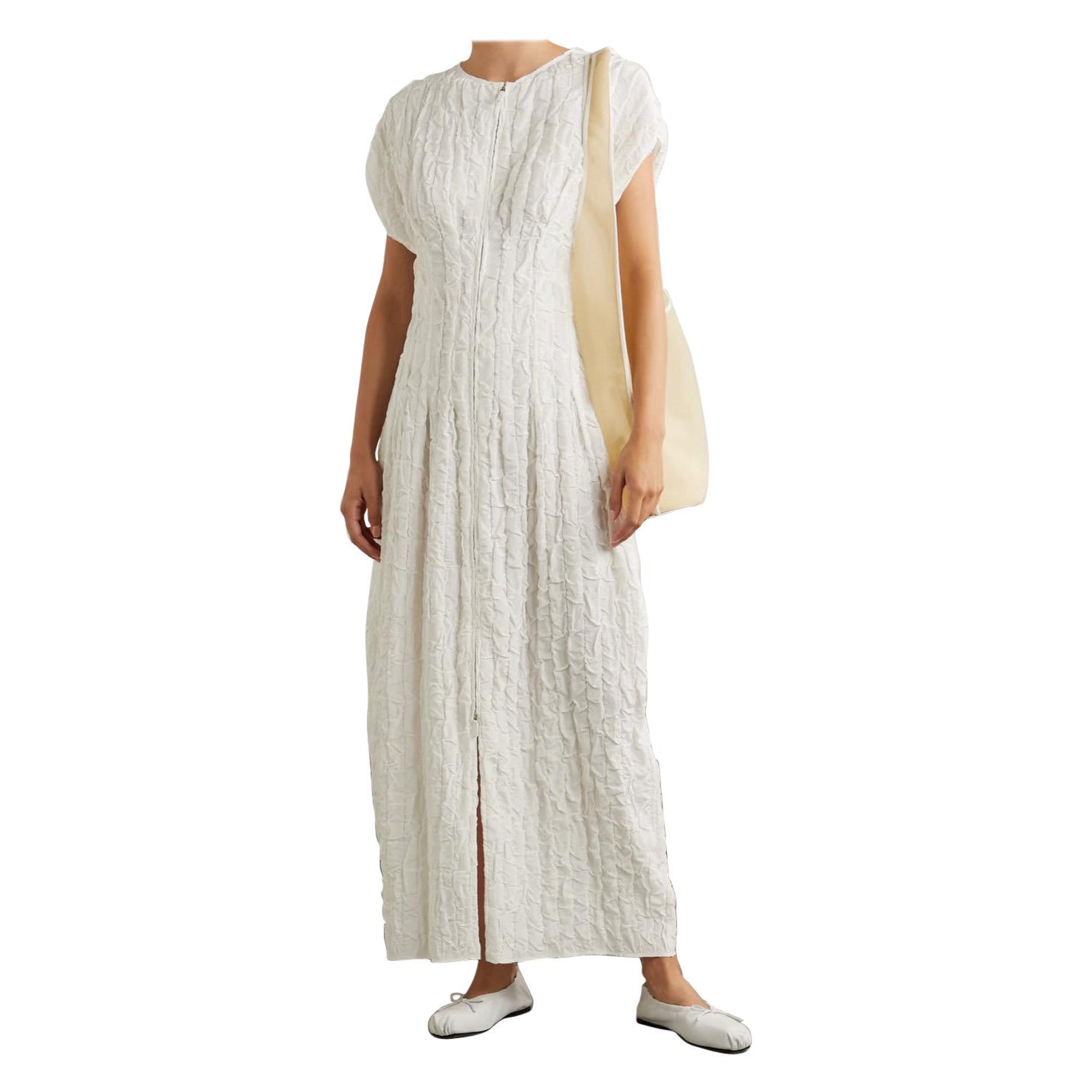 The Row Tamy Cloqué Dress Off-white size XS Euro Chic Croquette 2-way Zip-up
