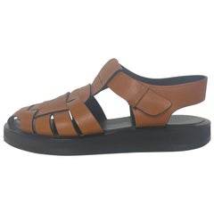 The Row Tan Leather Fisherman Caged Sandals sz 37.5 rt. $990