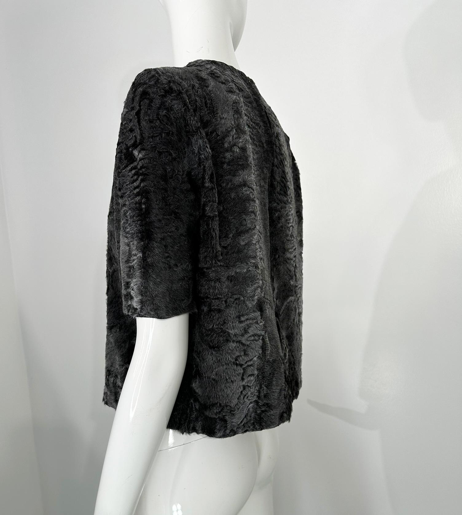 The Row Telleck Top Grey Persian Lamb Short Sleeve Pull On Silk Lined Top 36 im Angebot 5