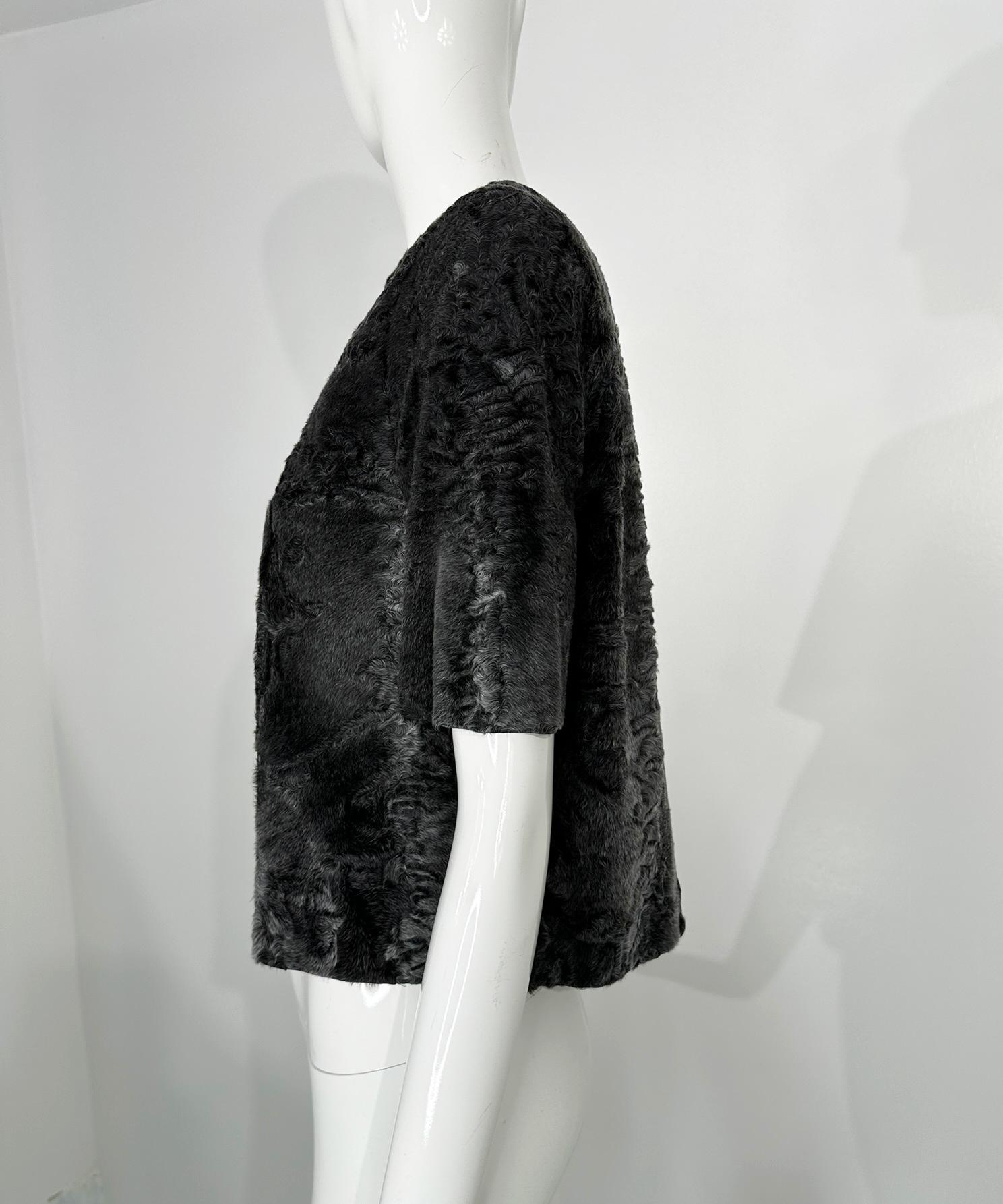 The Row Telleck Top Grey Persian Lamb Short Sleeve Pull On Silk Lined Top 36 im Angebot 6