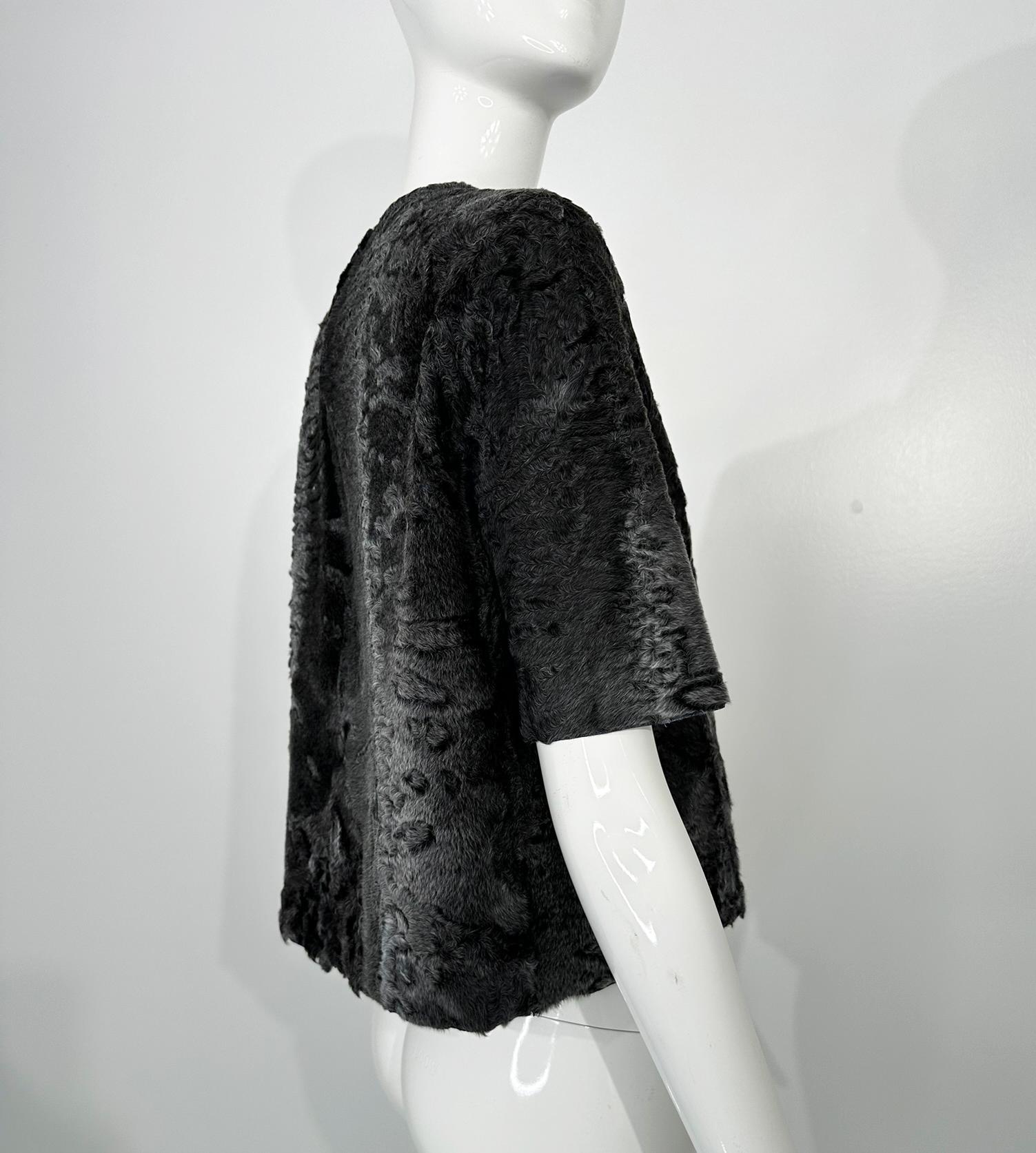 The Row Telleck Top Grey Persian Lamb Short Sleeve Pull On Silk Lined Top 36 Damen im Angebot