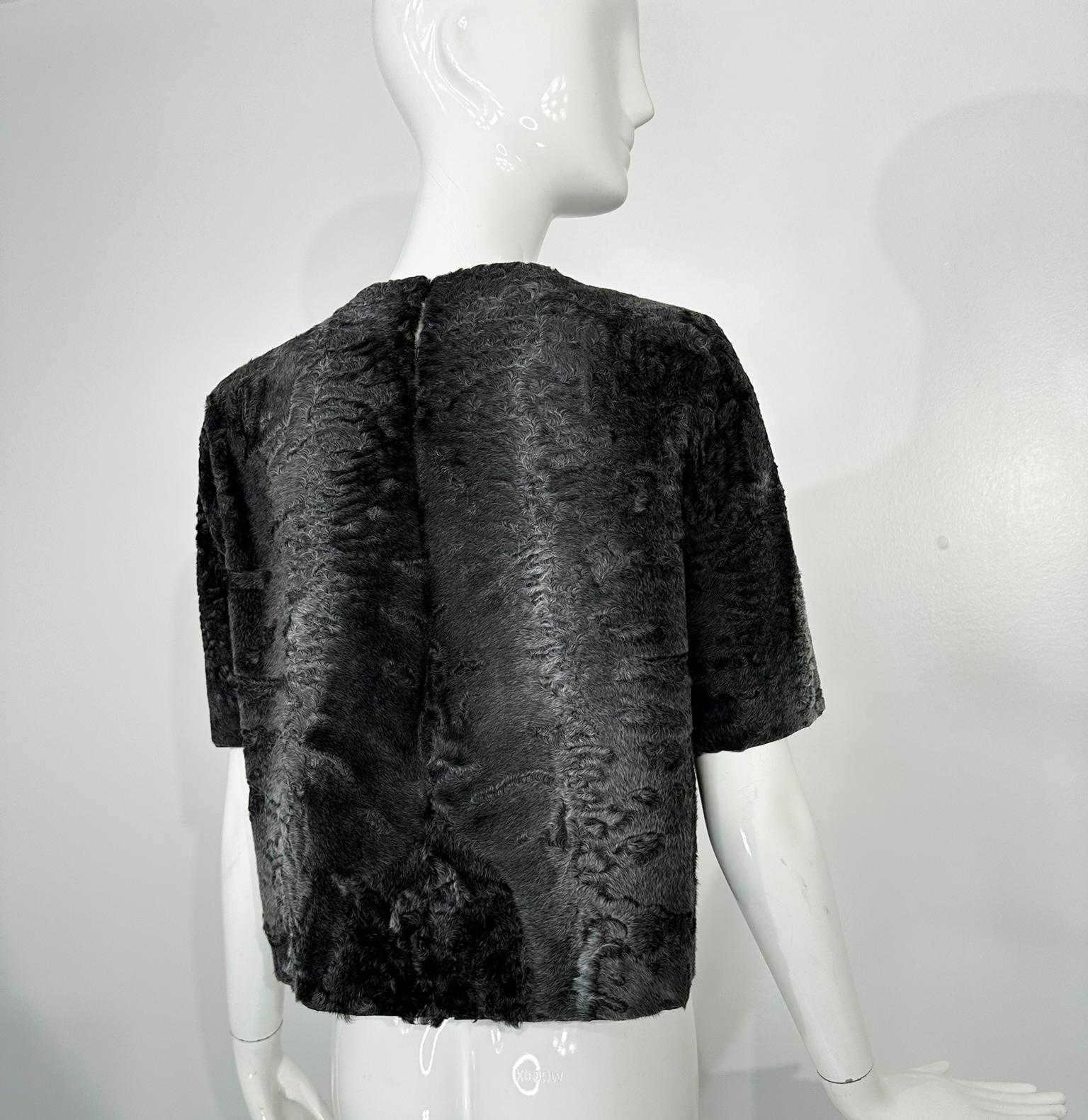 The Row Telleck Top Grey Persian Lamb Short Sleeve Pull On Silk Lined Top 36 im Angebot 2