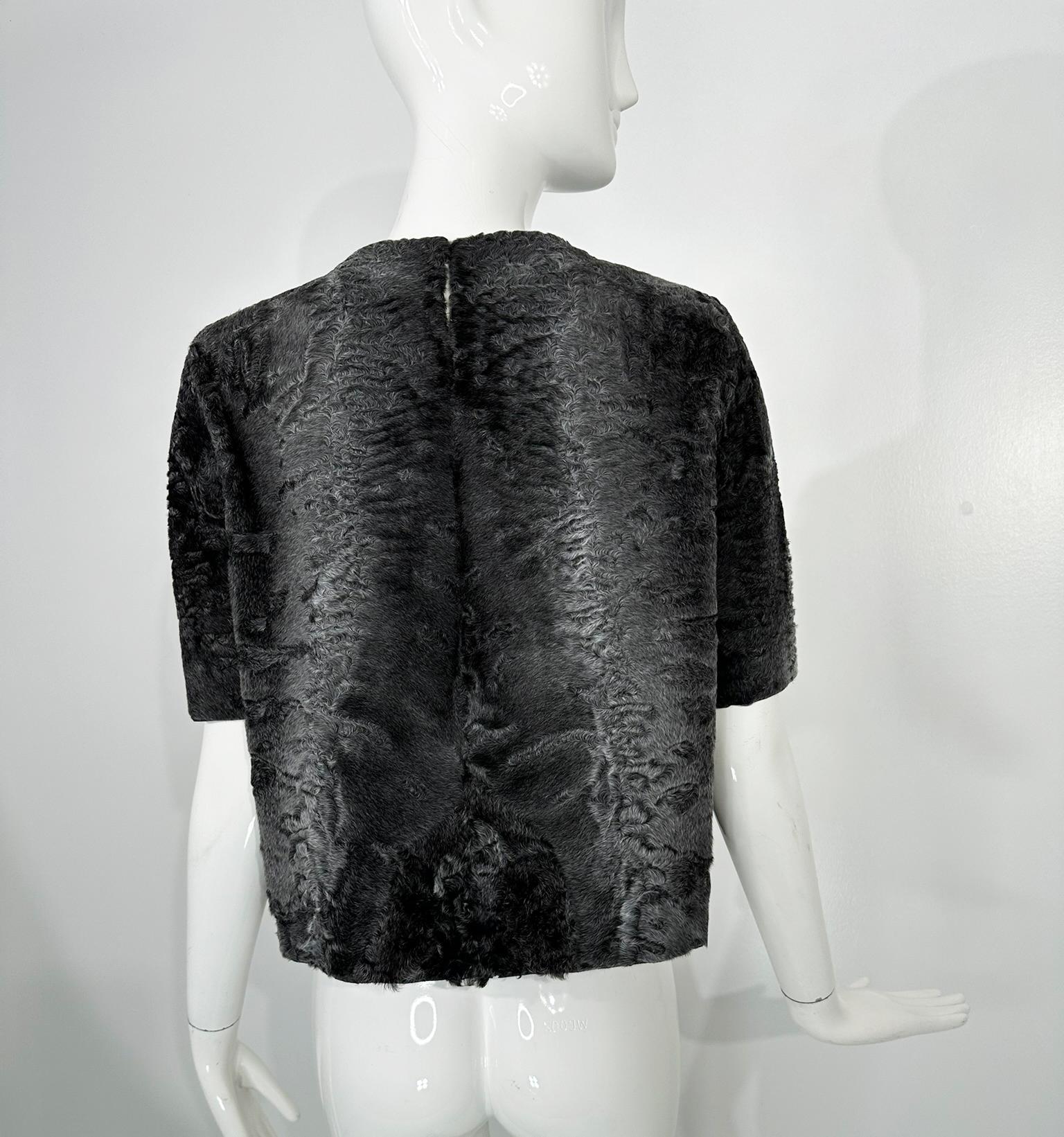 The Row Telleck Top Grey Persian Lamb Short Sleeve Pull On Silk Lined Top 36 im Angebot 3