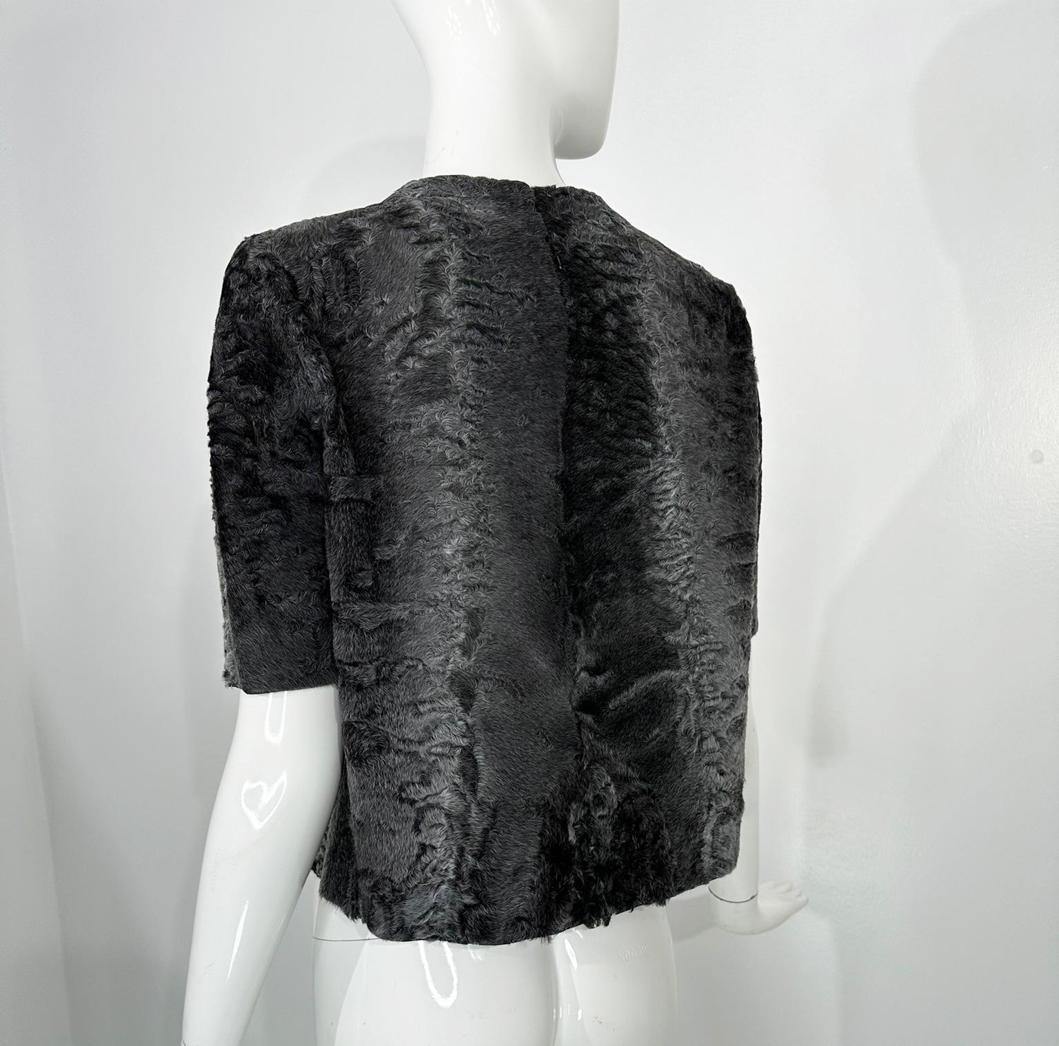 The Row Telleck Top Grey Persian Lamb Short Sleeve Pull On Silk Lined Top 36 im Angebot 4
